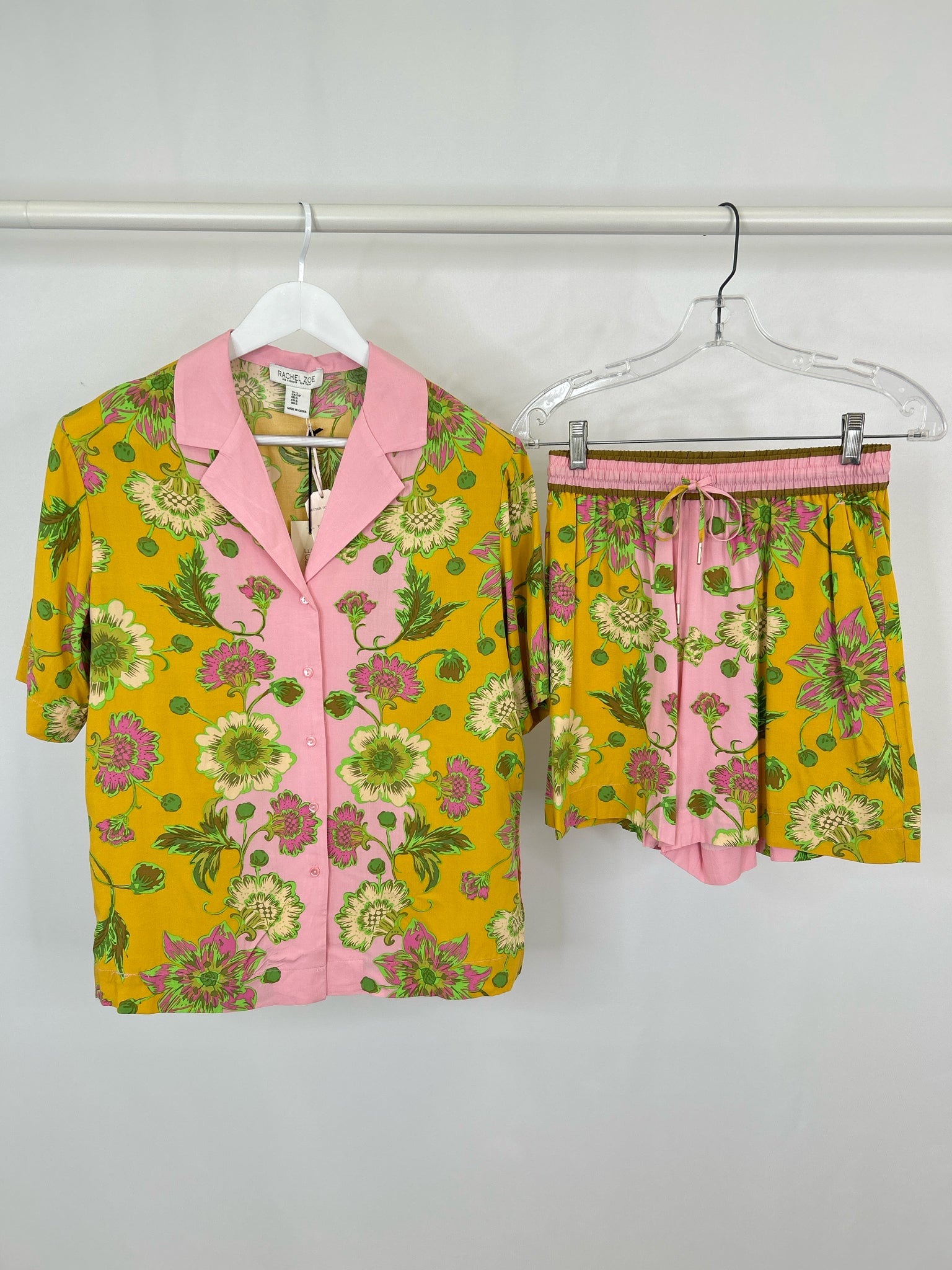 RACHEL ZOE Size XS/S Yellow and Pink Women 2-Piece w/Shorts NWT