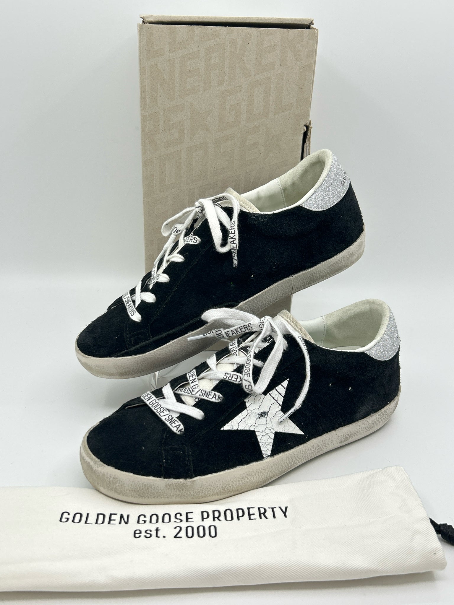 GOLDEN GOOSE Size 39/9 Black and White Women Sneakers