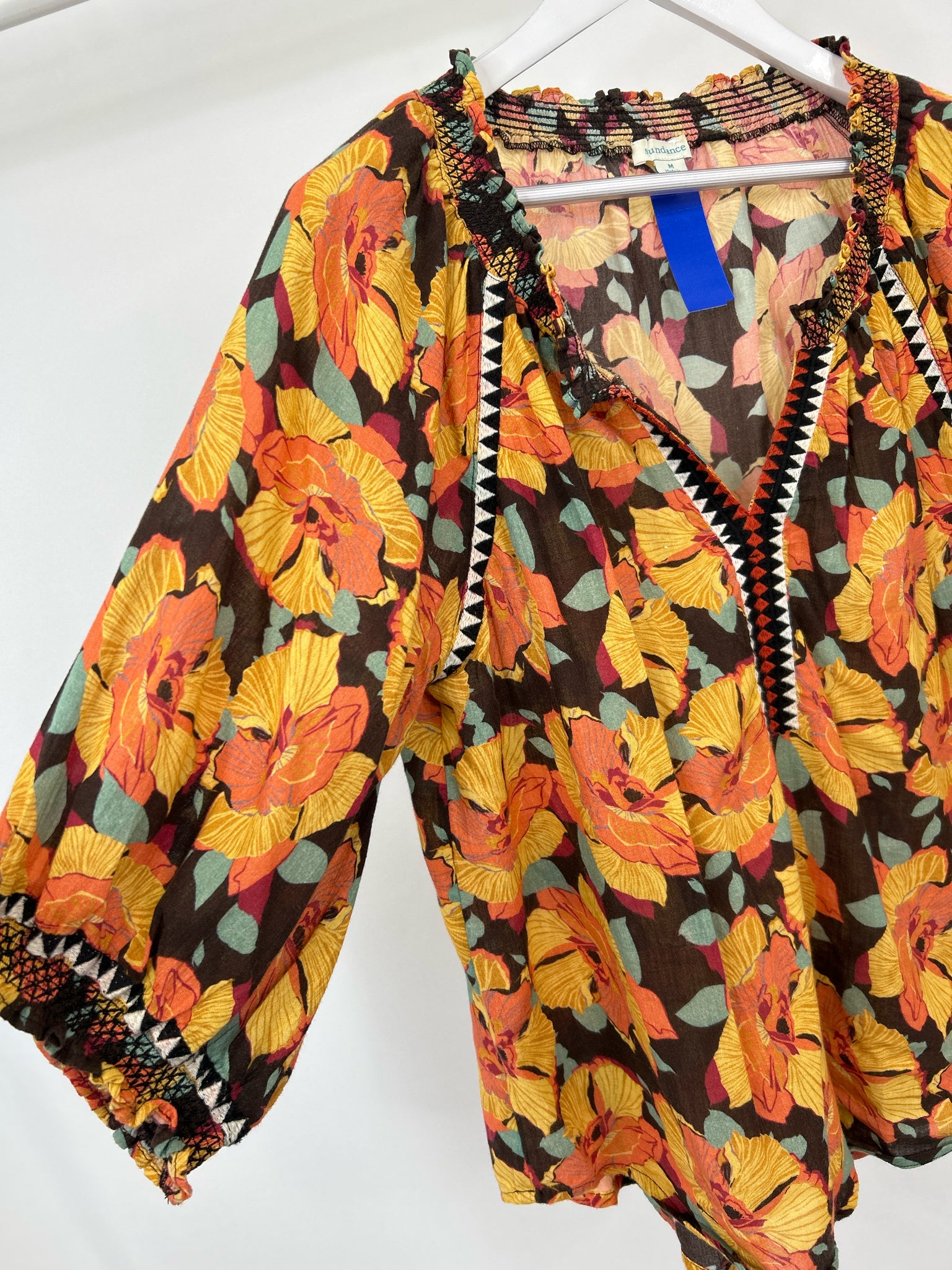 SUNDANCE Size M Brown and Yellow Women Top
