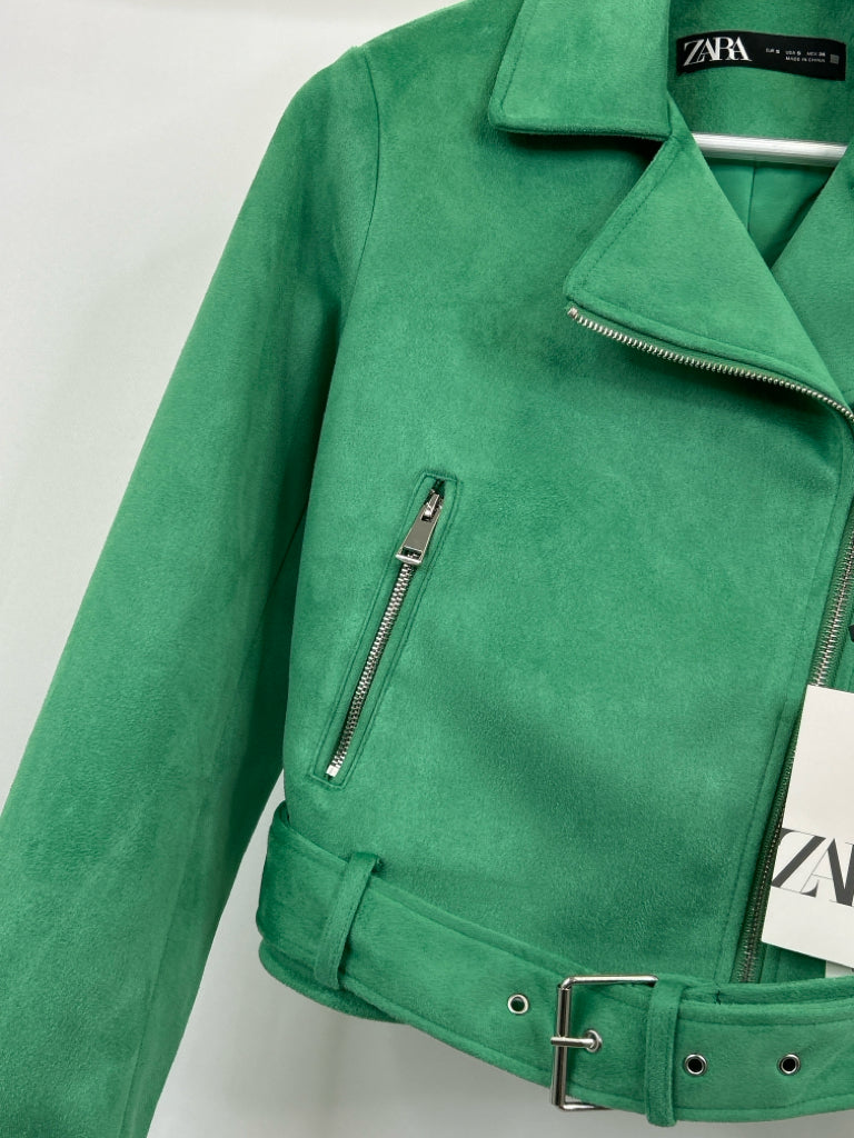 ZARA Women Size S Kelly Green Moto Jacket NWT