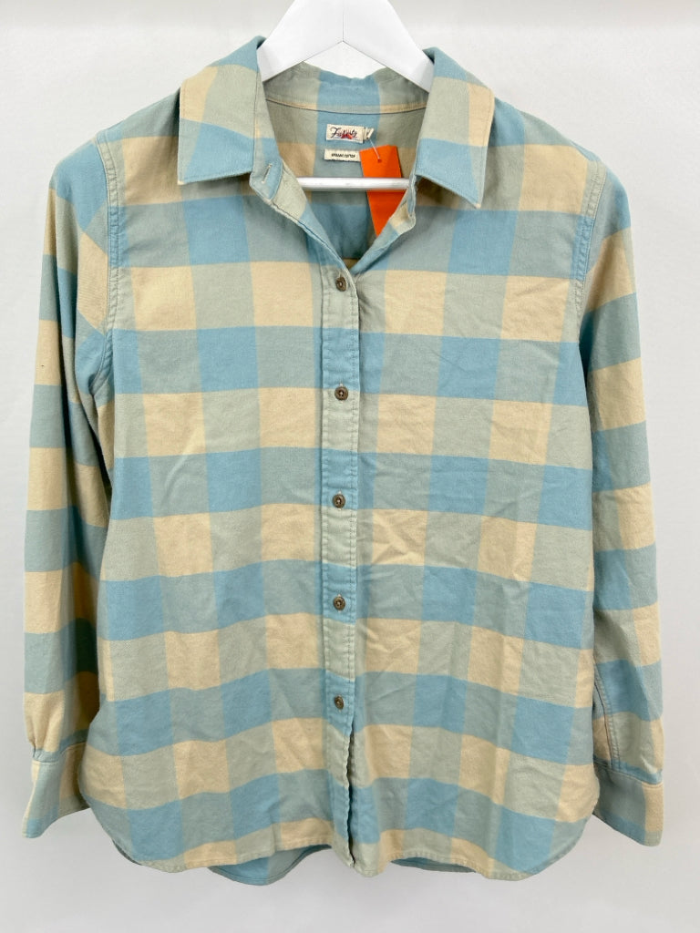 Faherty Women Size M Blue & Beige Flannel Shirt