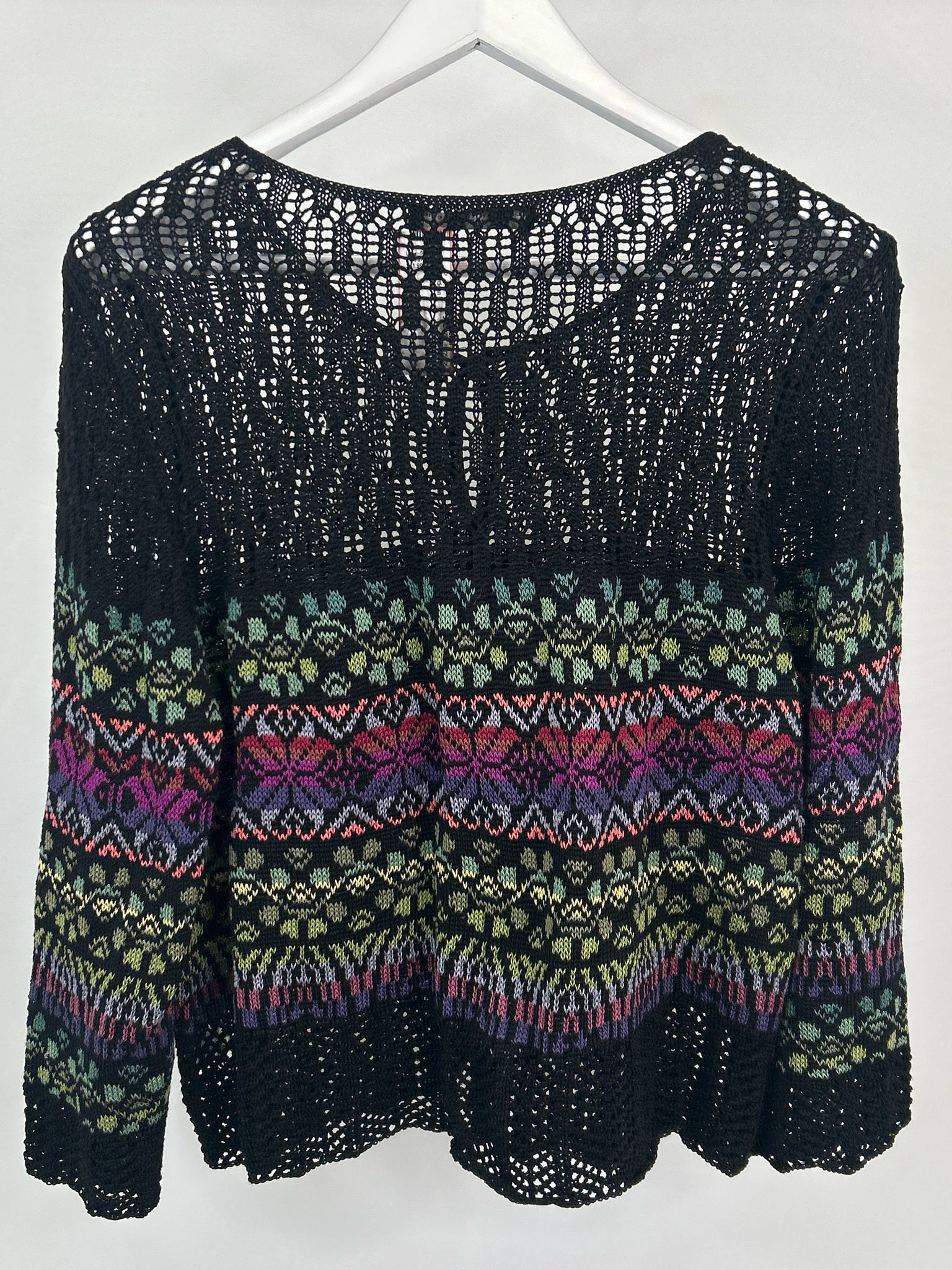 PERUVIAN CONNECTION Size XL Black Print Women Cardigan
