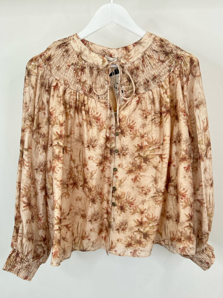 aureum Size L Taupe and Beige Women's Blouse