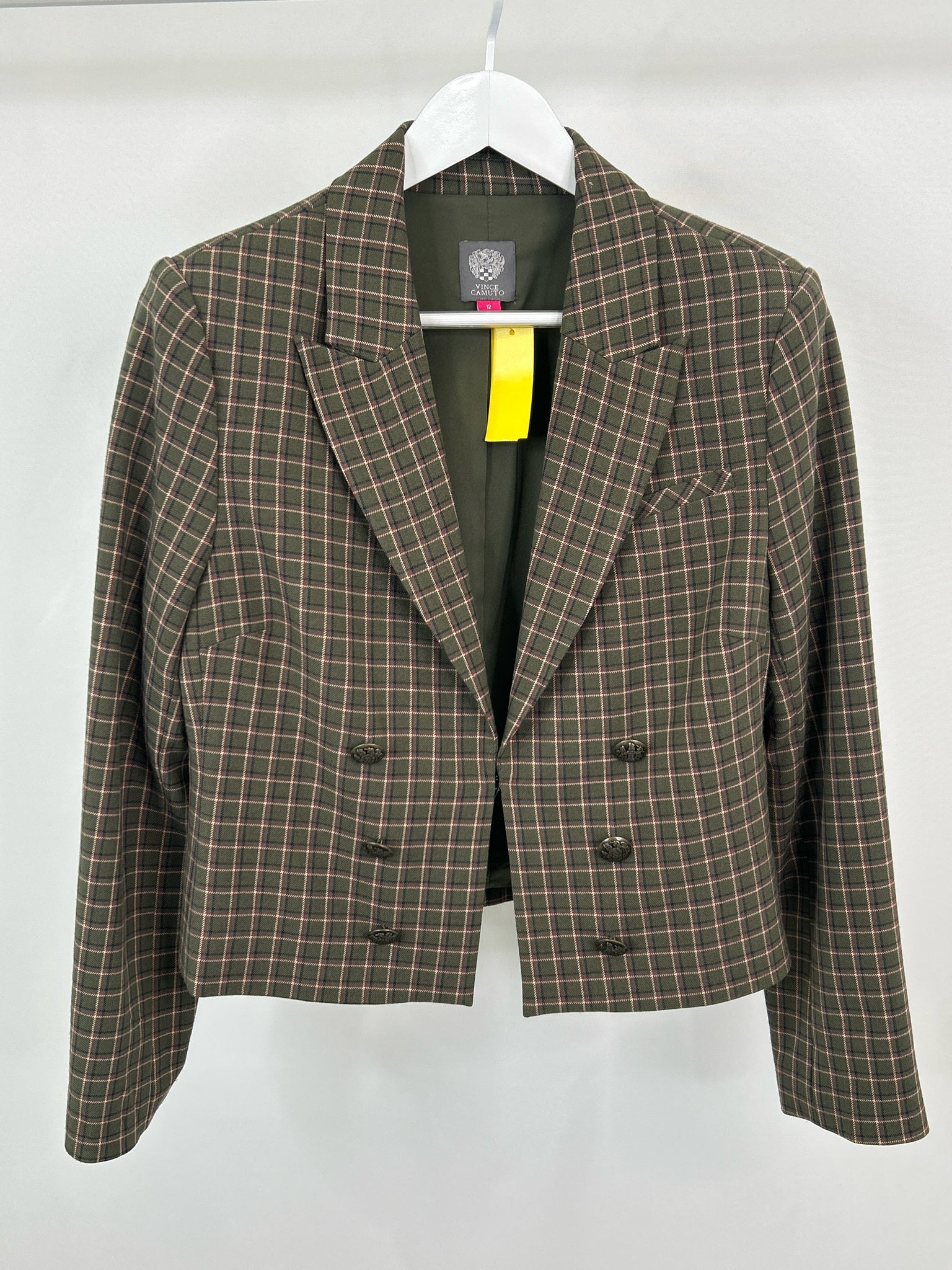 VINCE CAMUTO Size 12 Green Plaid Women Blazer
