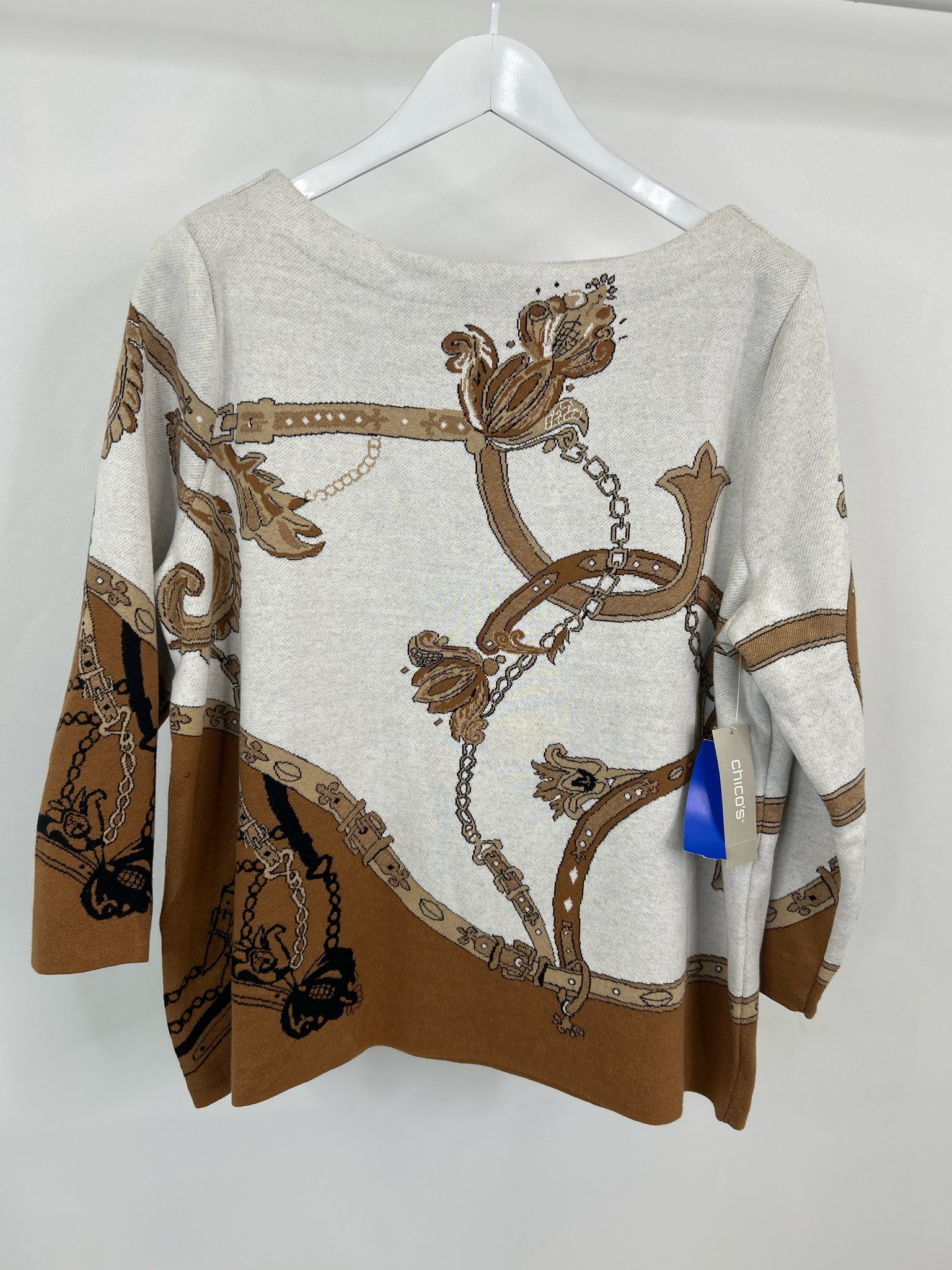 CHICO'S NWT Size XLP GRAY AND BROWN Women Sweater