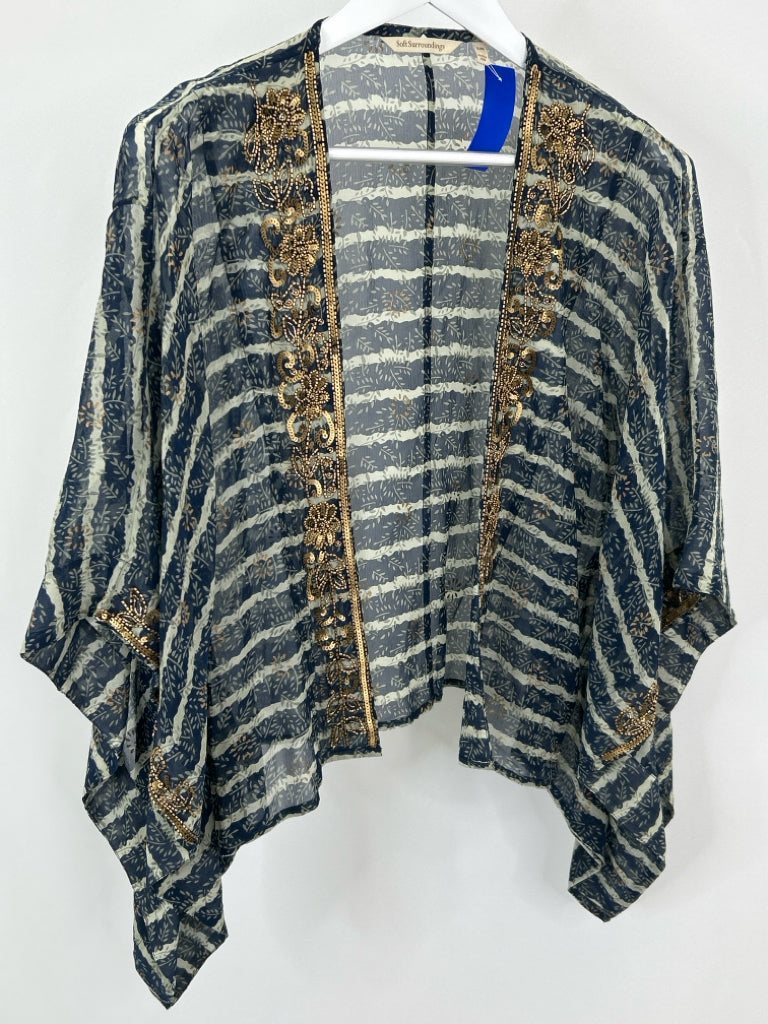 SOFT SURROUNDINGS Women Size S/M Navy Print Kimono