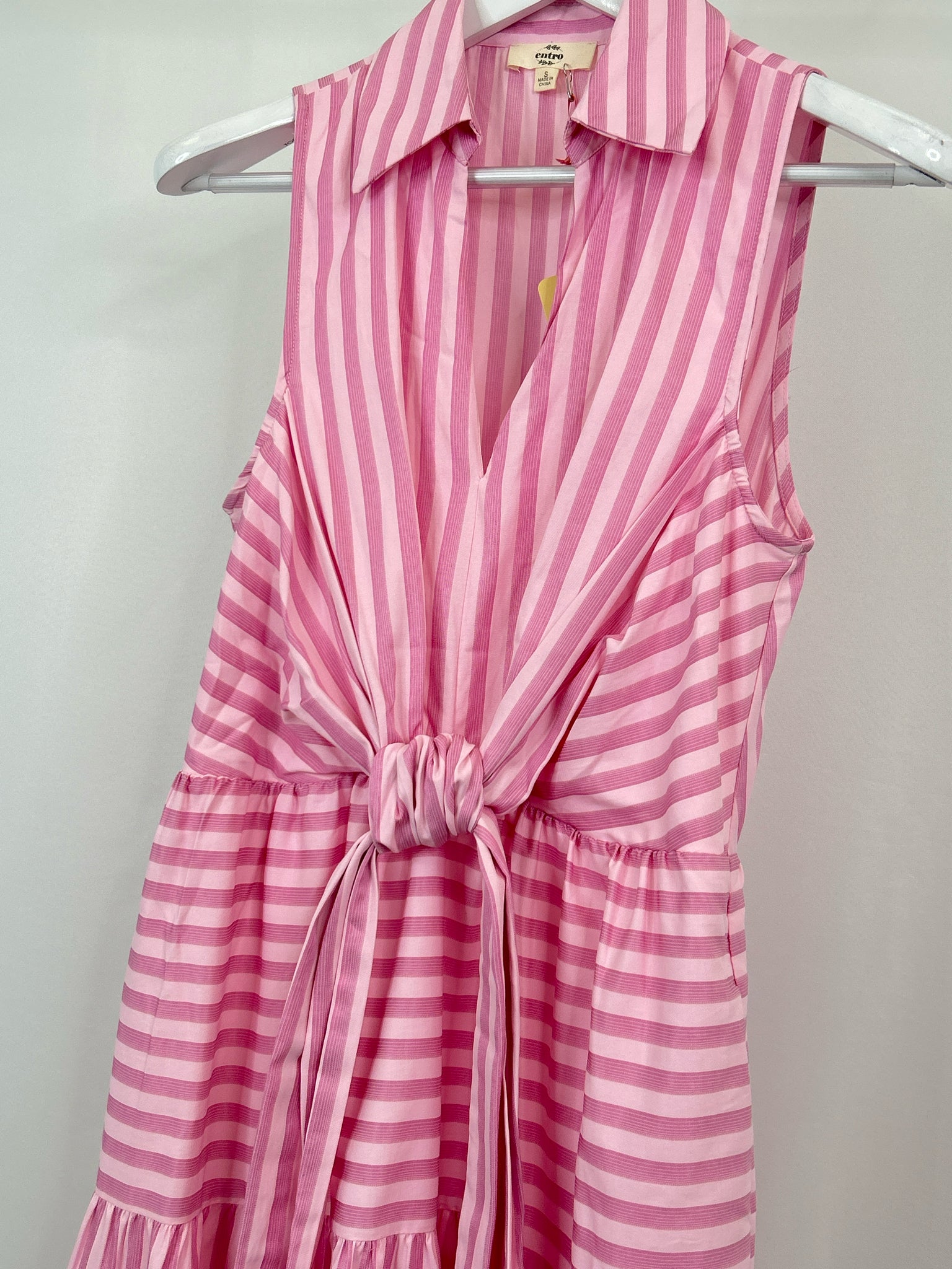 ENTRO Size S Pink Striped Women's Dress