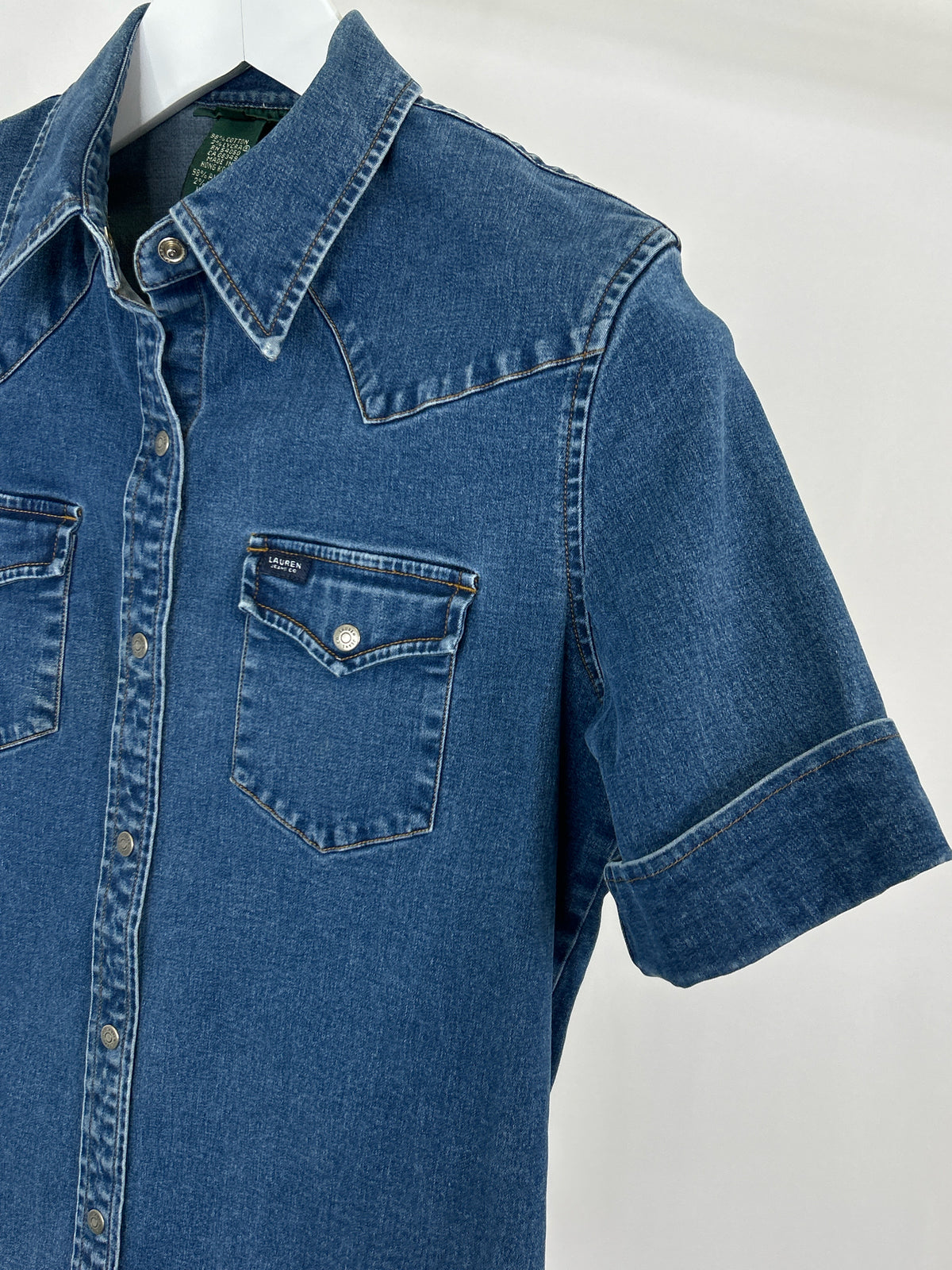 LAUREN JEANS CO Size 8 BLUE DENIM Women Shirt