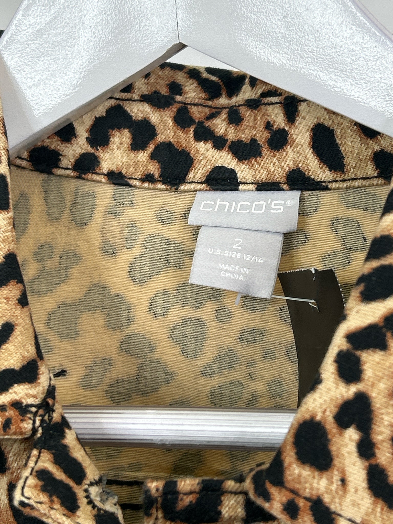 CHICO'S Size 12/14 Brown Print Women Jacket