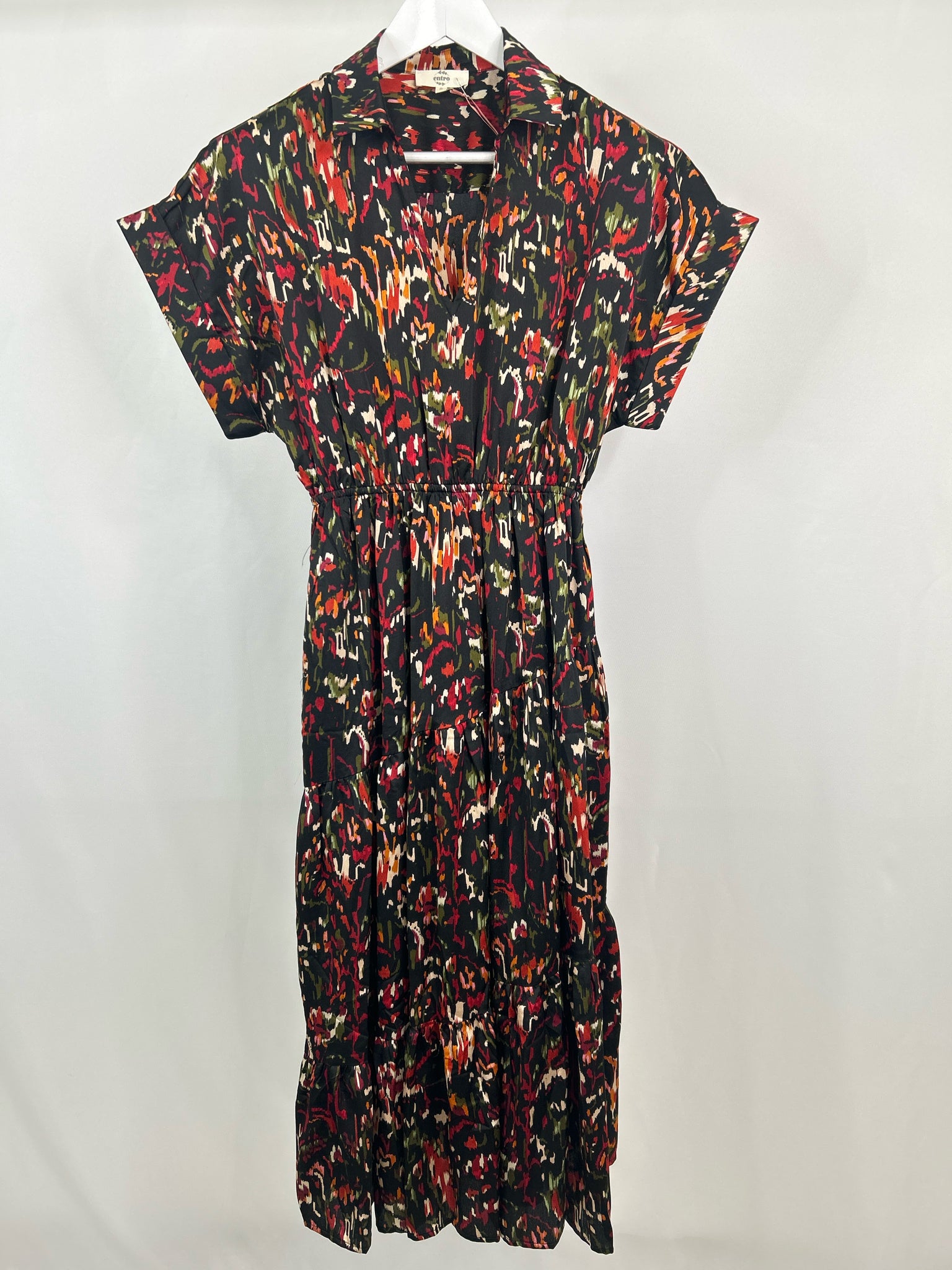 ENTRO Size S Black Print Women Dress