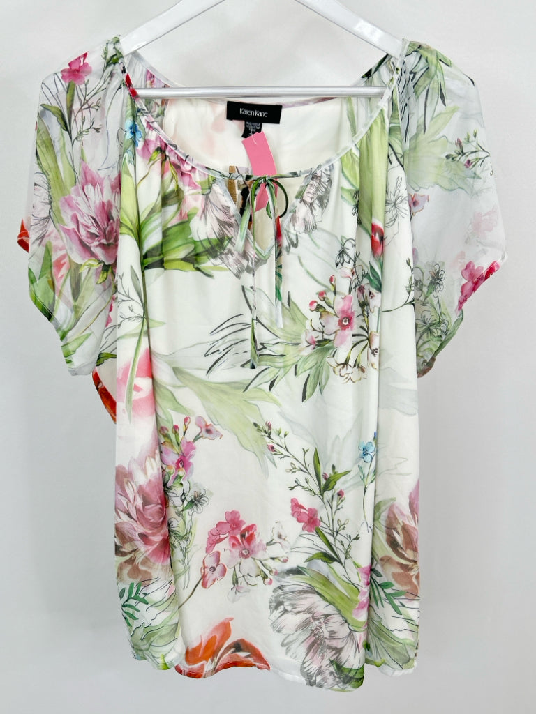 KAREN KANE Size 3X White Floral Women's Top