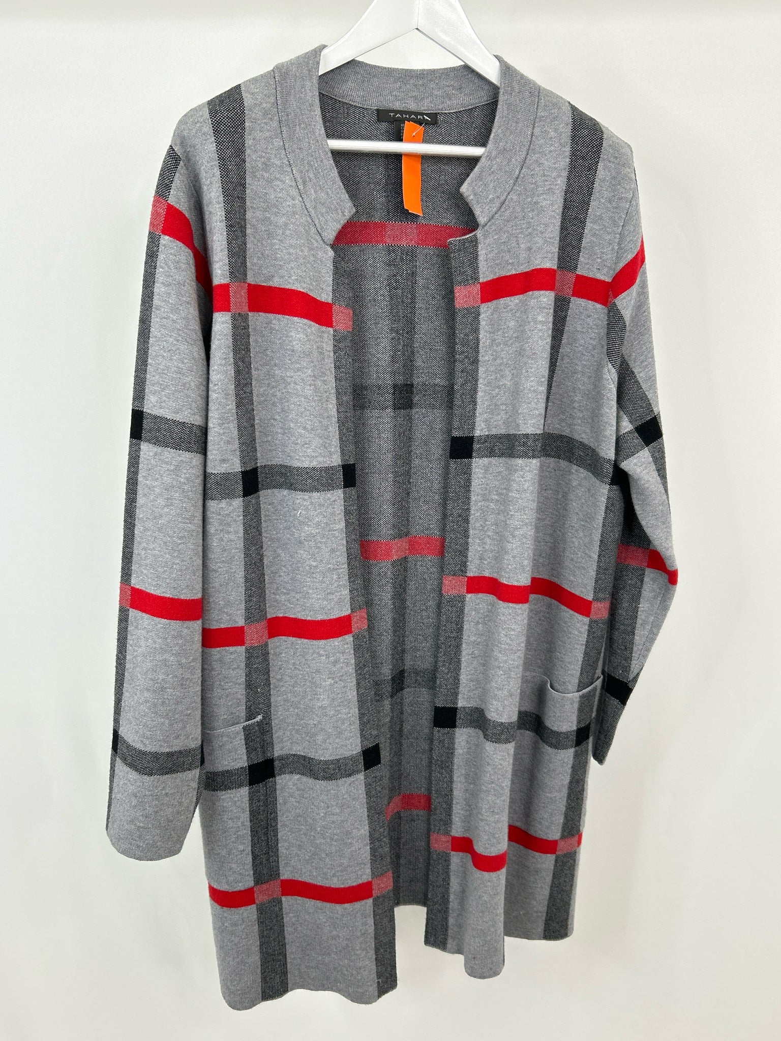 TAHARI Size 3X GRAY PLAID Women Cardigan