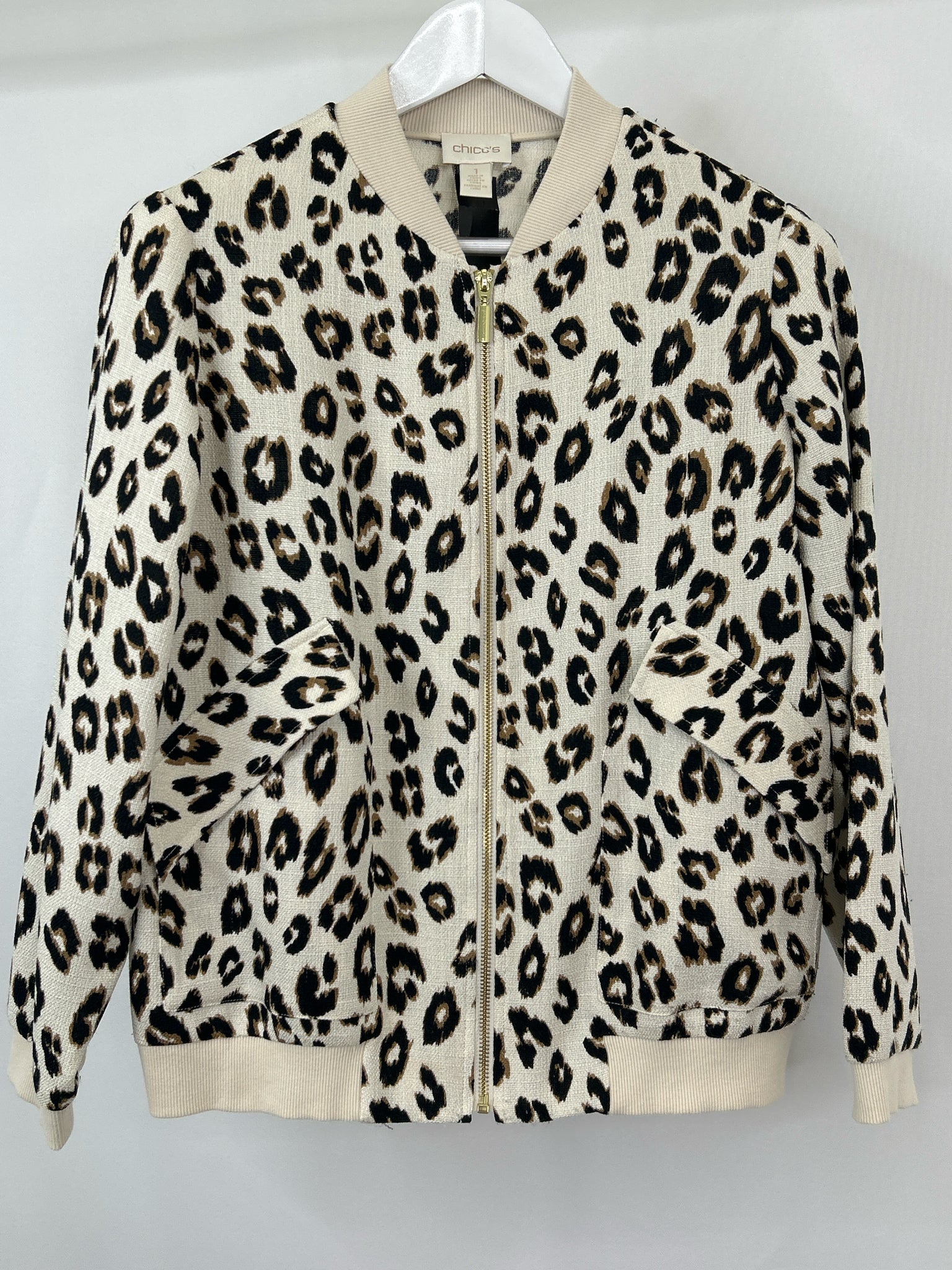CHICO'S Size M CREAM AND BLACK Women Jacket