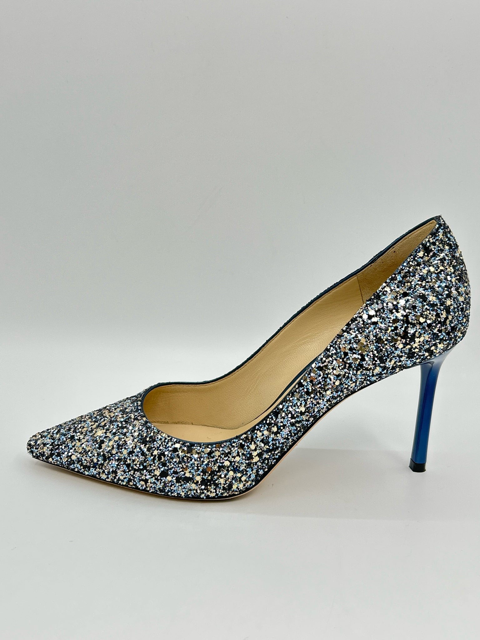 JIMMY CHOO EU Size 38 Blue and Silver Women Pumps