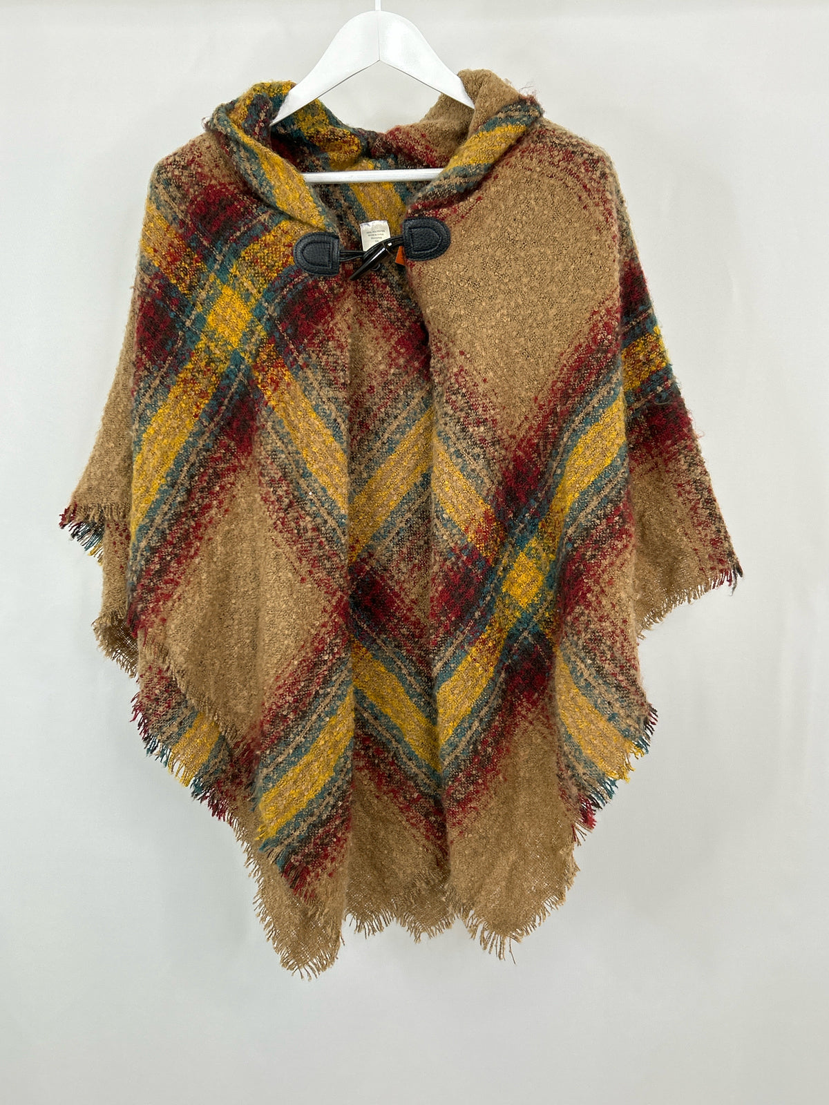 No Brand One Size Tan Plaid Women Poncho