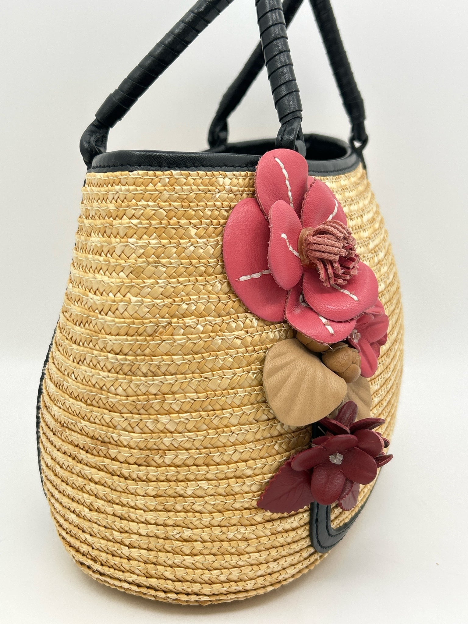 COLE HAAN Straw and Black Women Tote