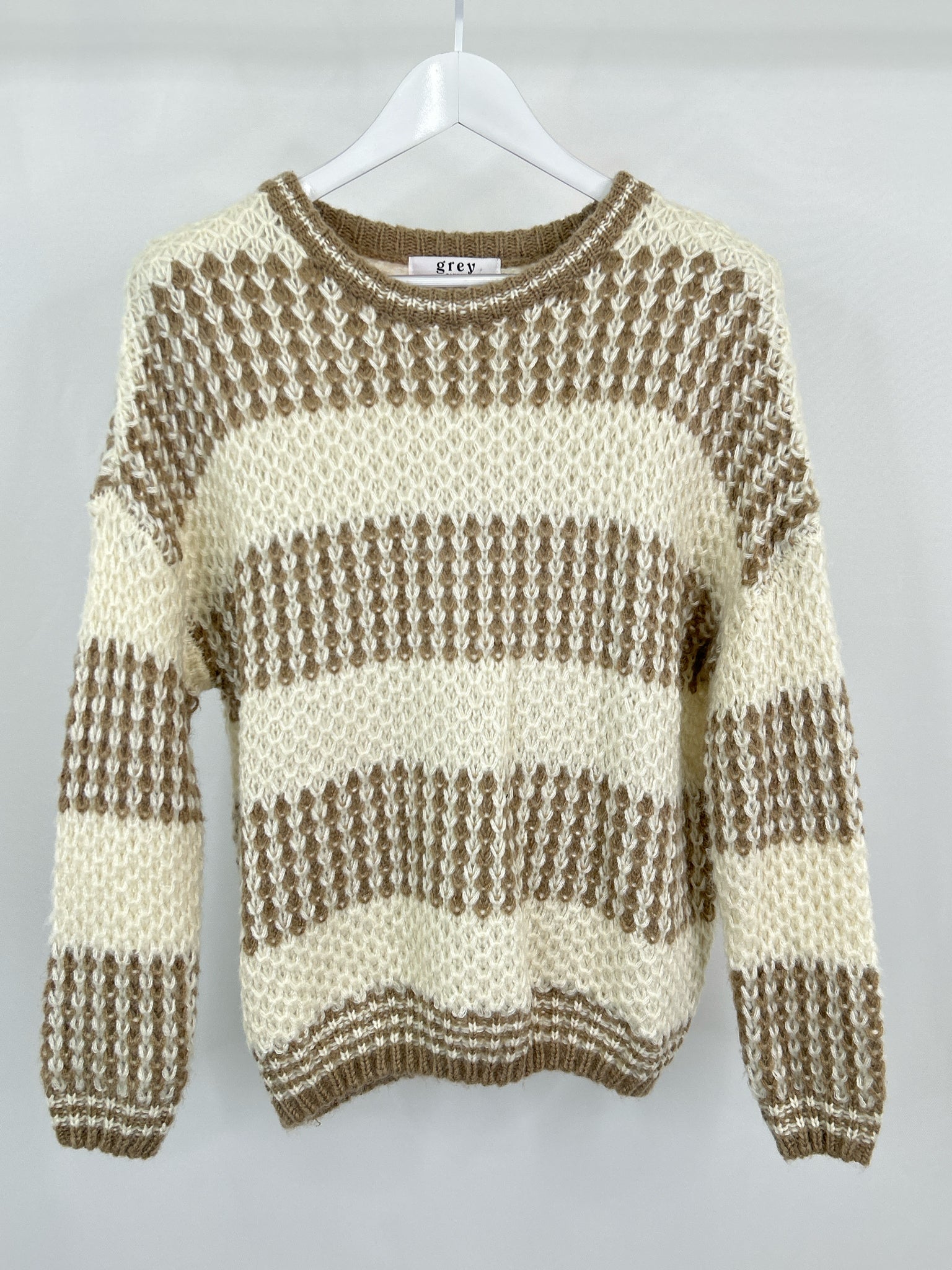 GREY BANDIT Size S White and Taupe Women Sweater