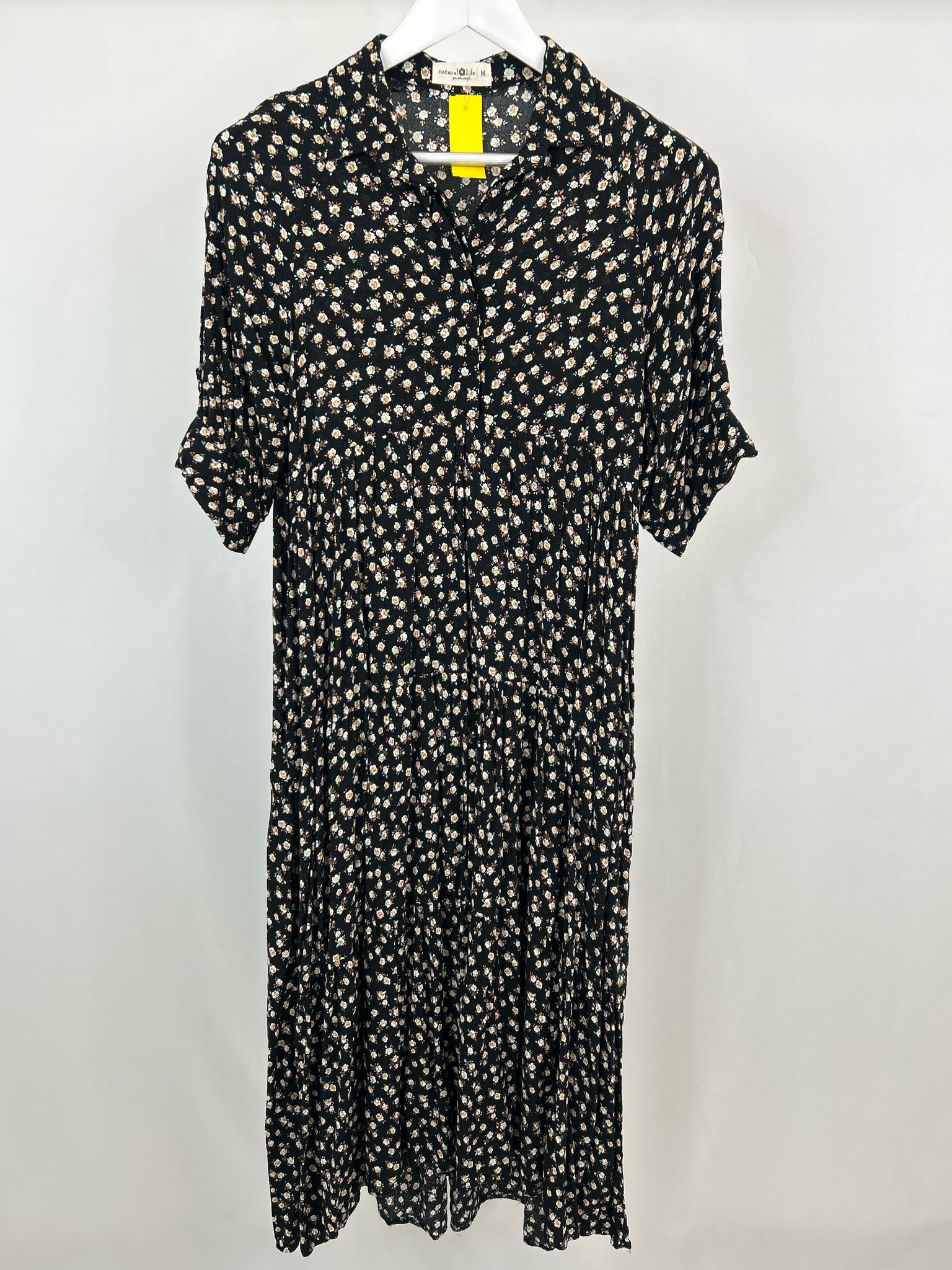 NATURAL LIFE Size M Black Floral Women Dress