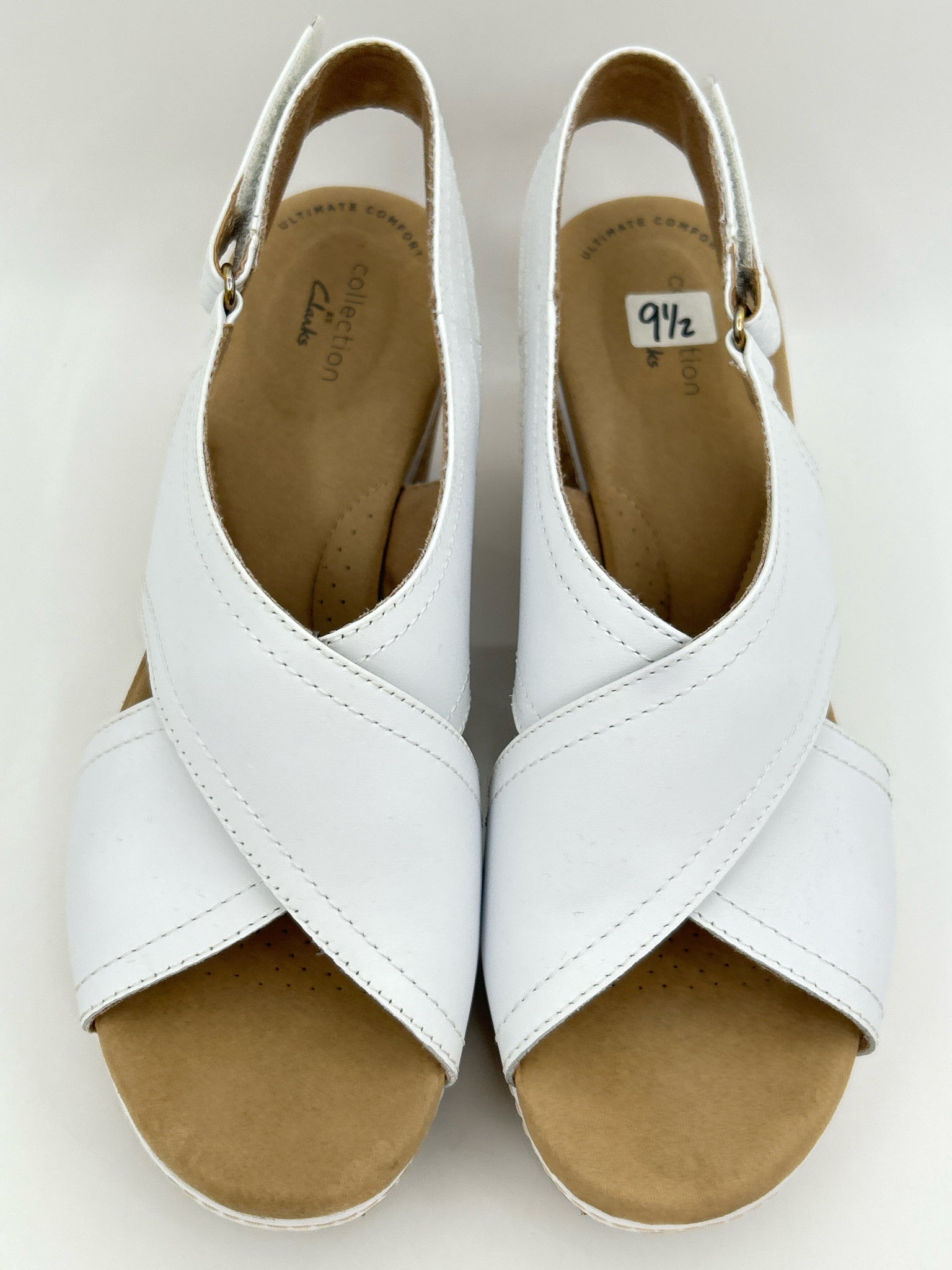 CLARKS Size 9.5 White & Brown Women Sandal