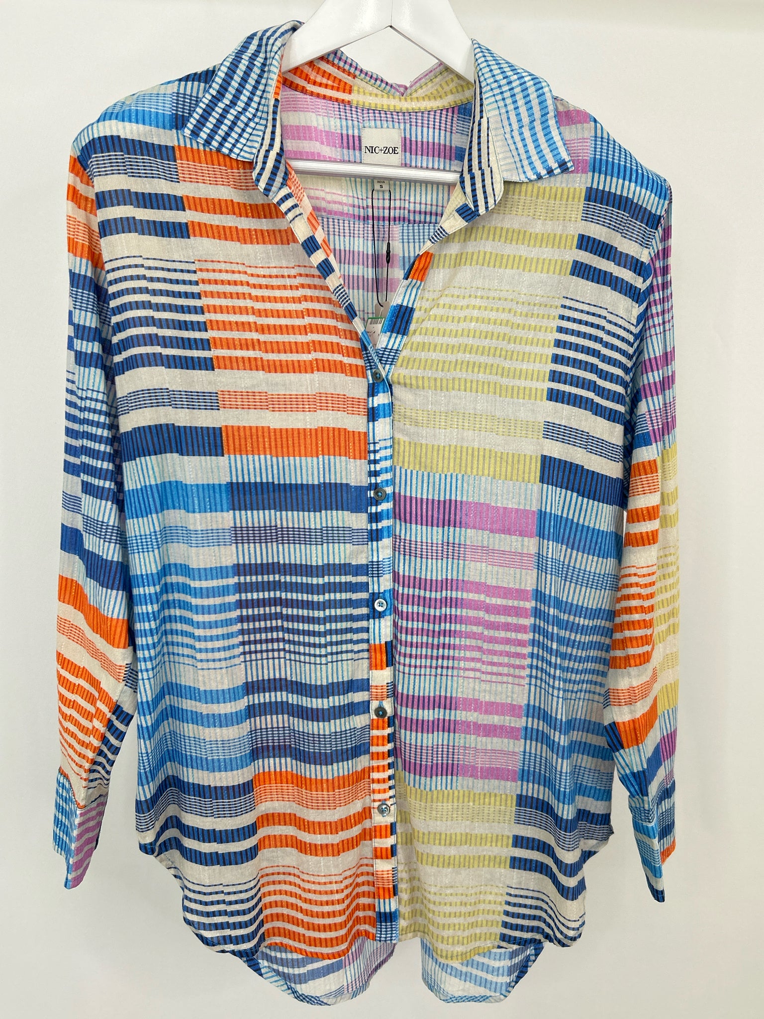 NIC + ZOE Size S Blue Print Women Shirt