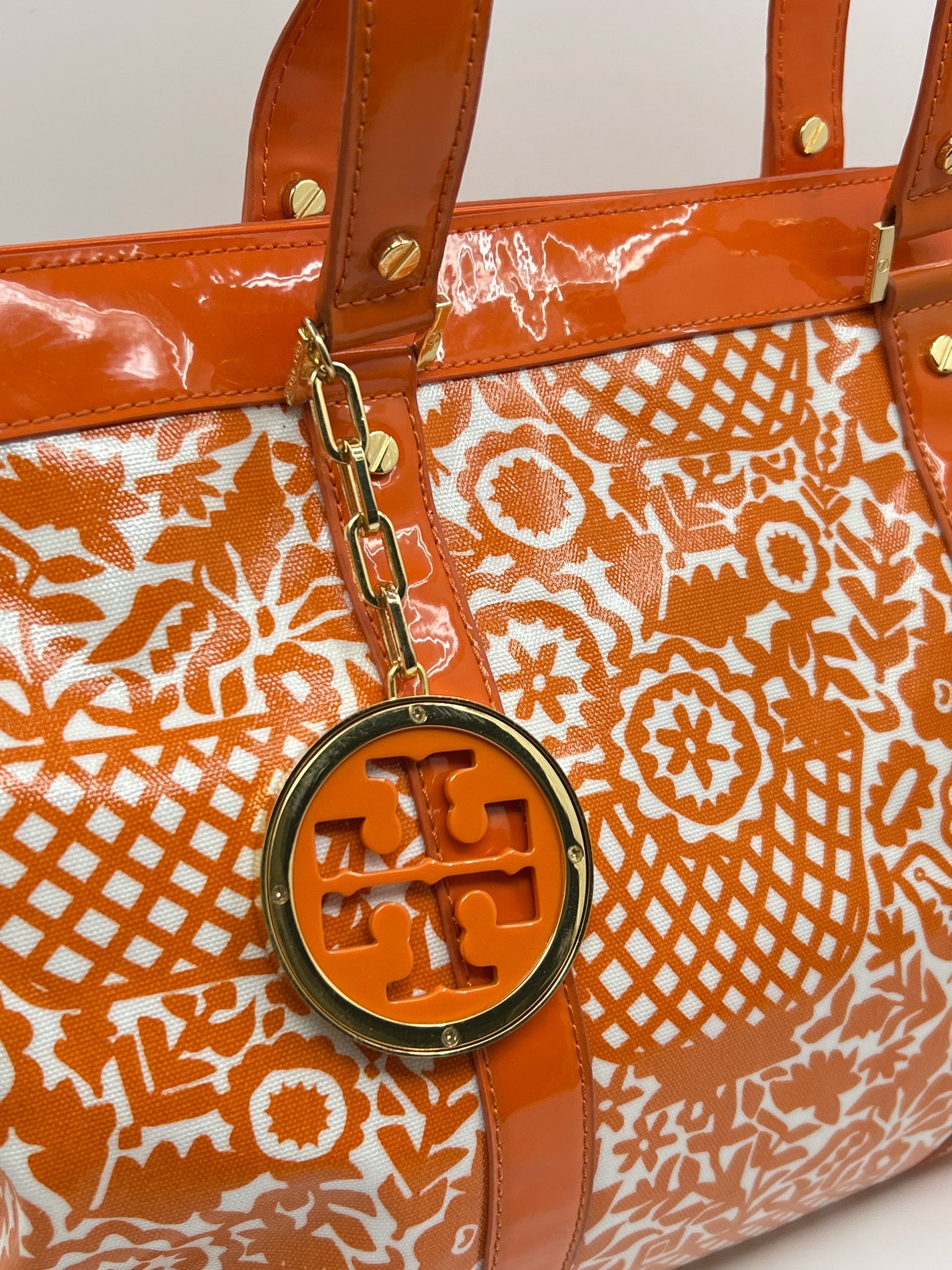 TORY BURCH ORANGE AND WHITE Women Tote