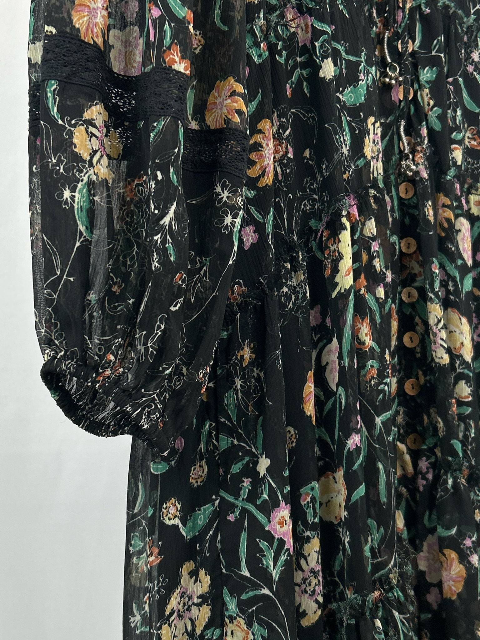 FREE PEOPLE Size M/L Black Floral Women Dress