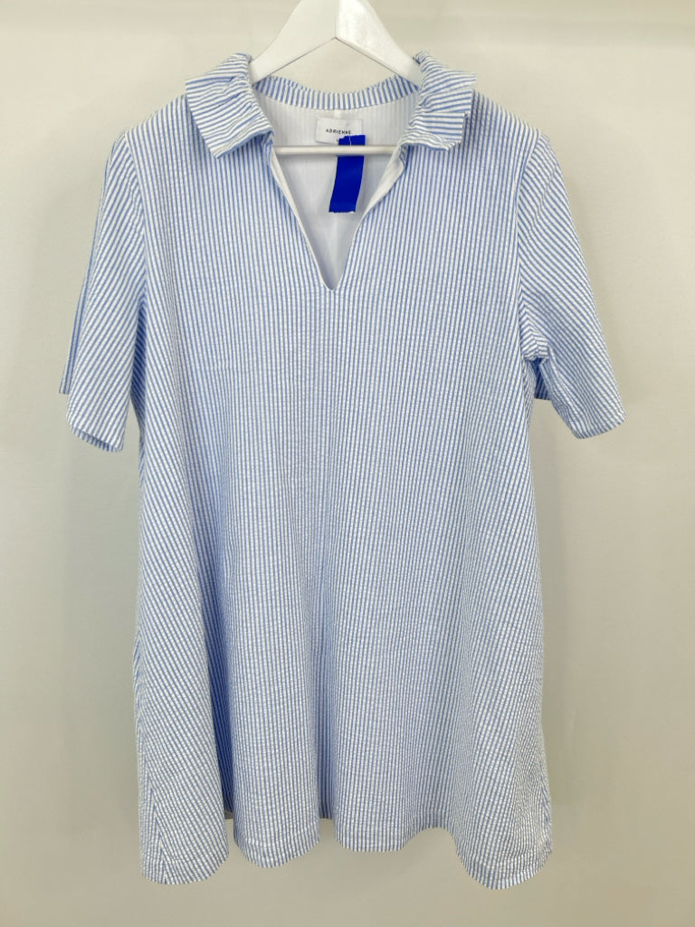 ADRIENNE Size L Blue Striped Women's Dress
