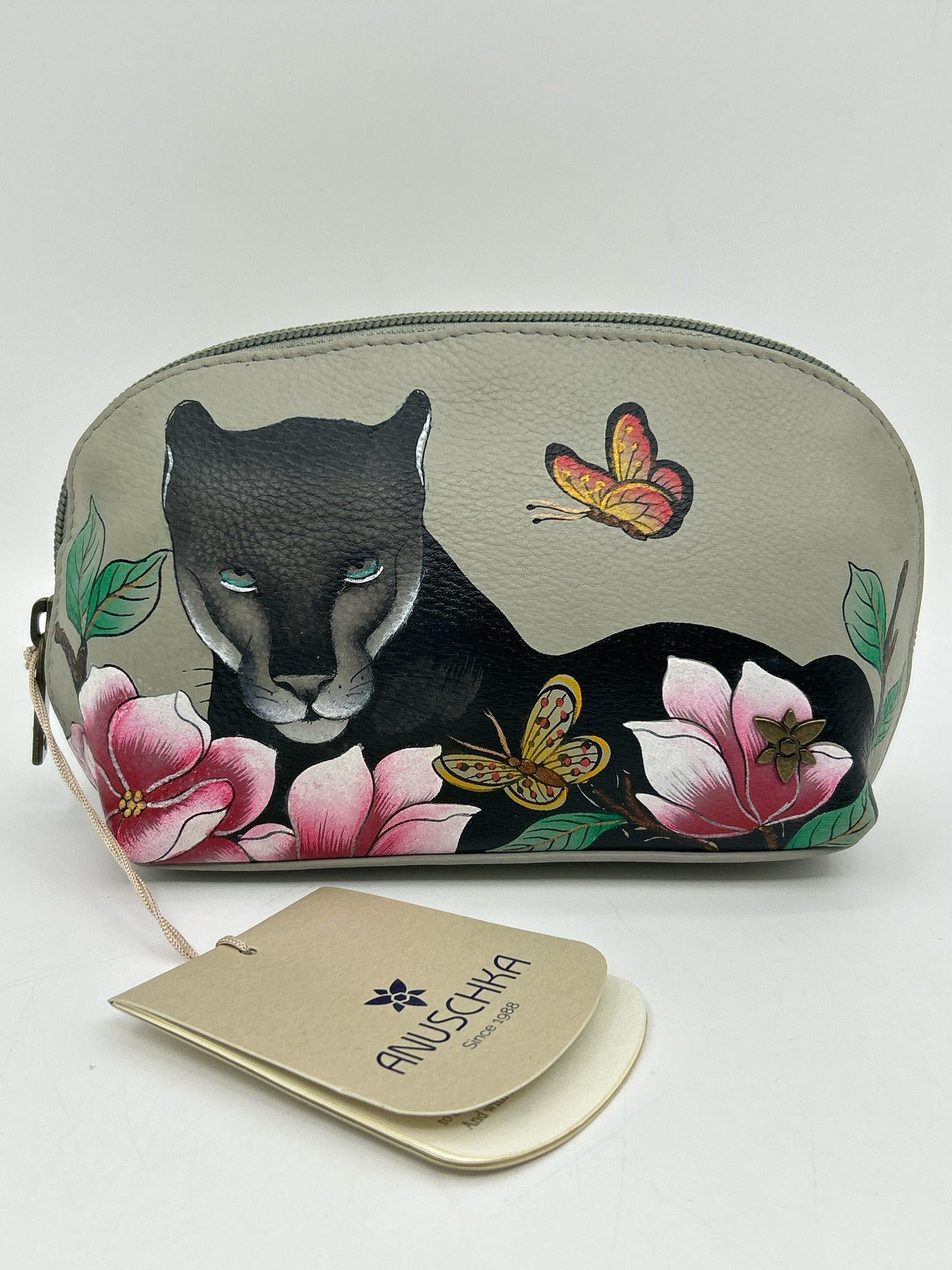 ANUSCHKA Gray Floral Cosmetic Case NWT