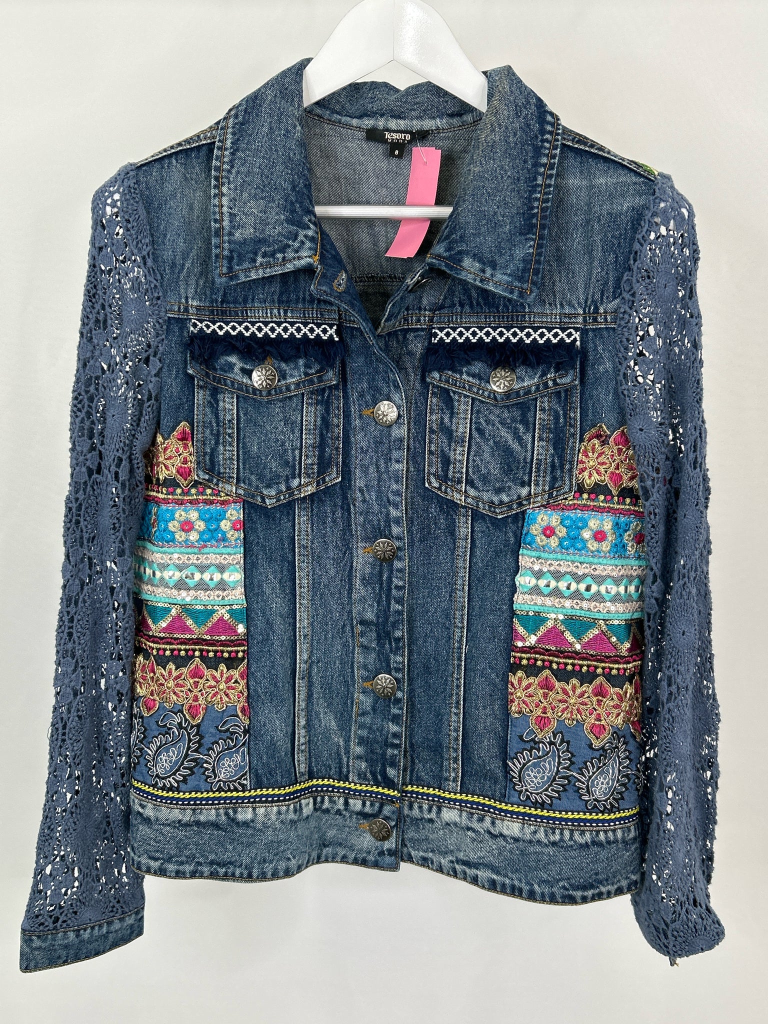 TESORO MODA Size 8 BLUE DENIM Women Jacket