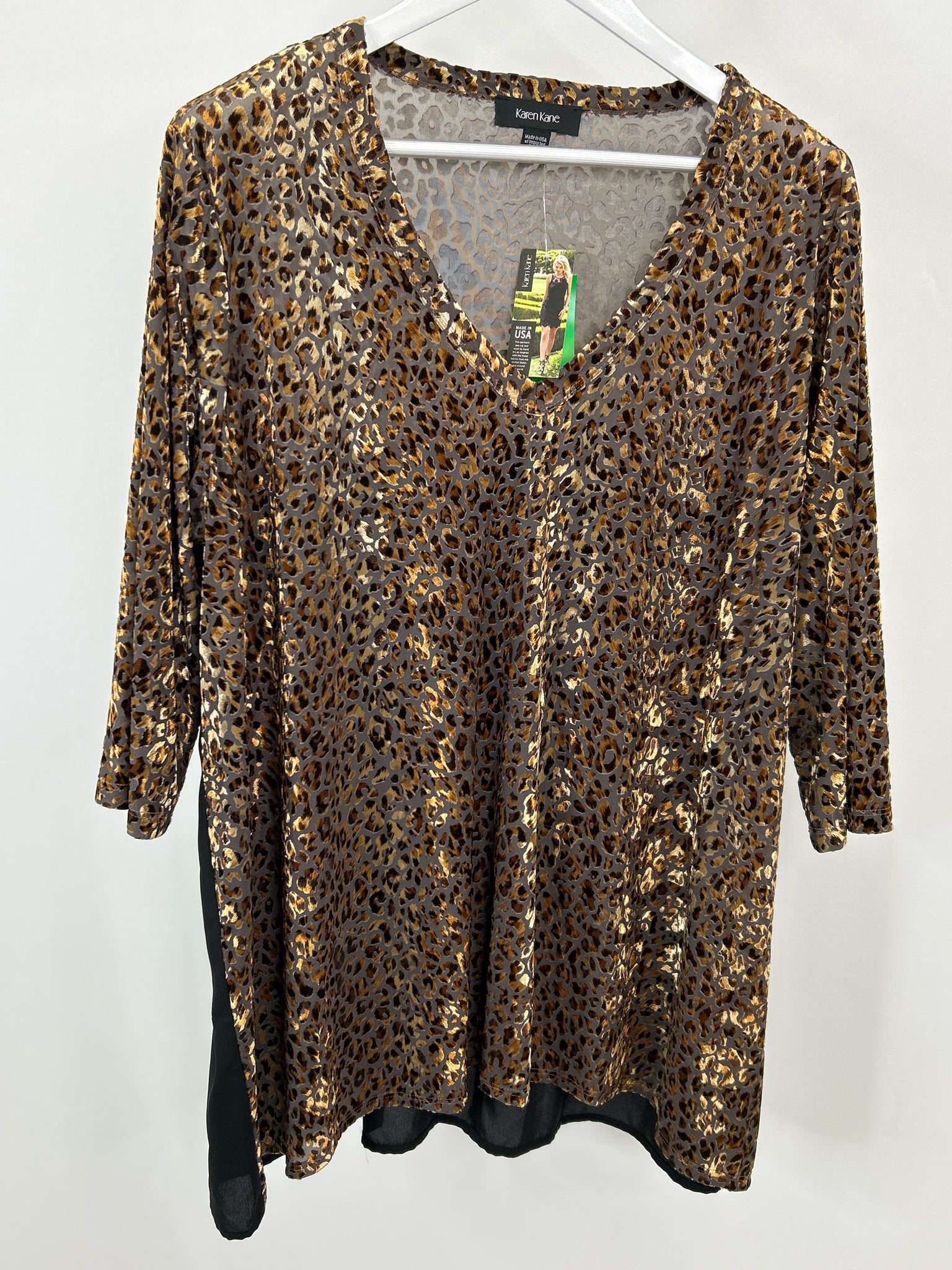 KAREN KANE Size 3X Brown Print Women Top NWT