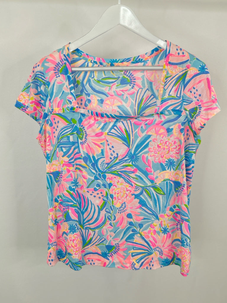 LILLY PULITZER Size L Blue Print Rexa Top