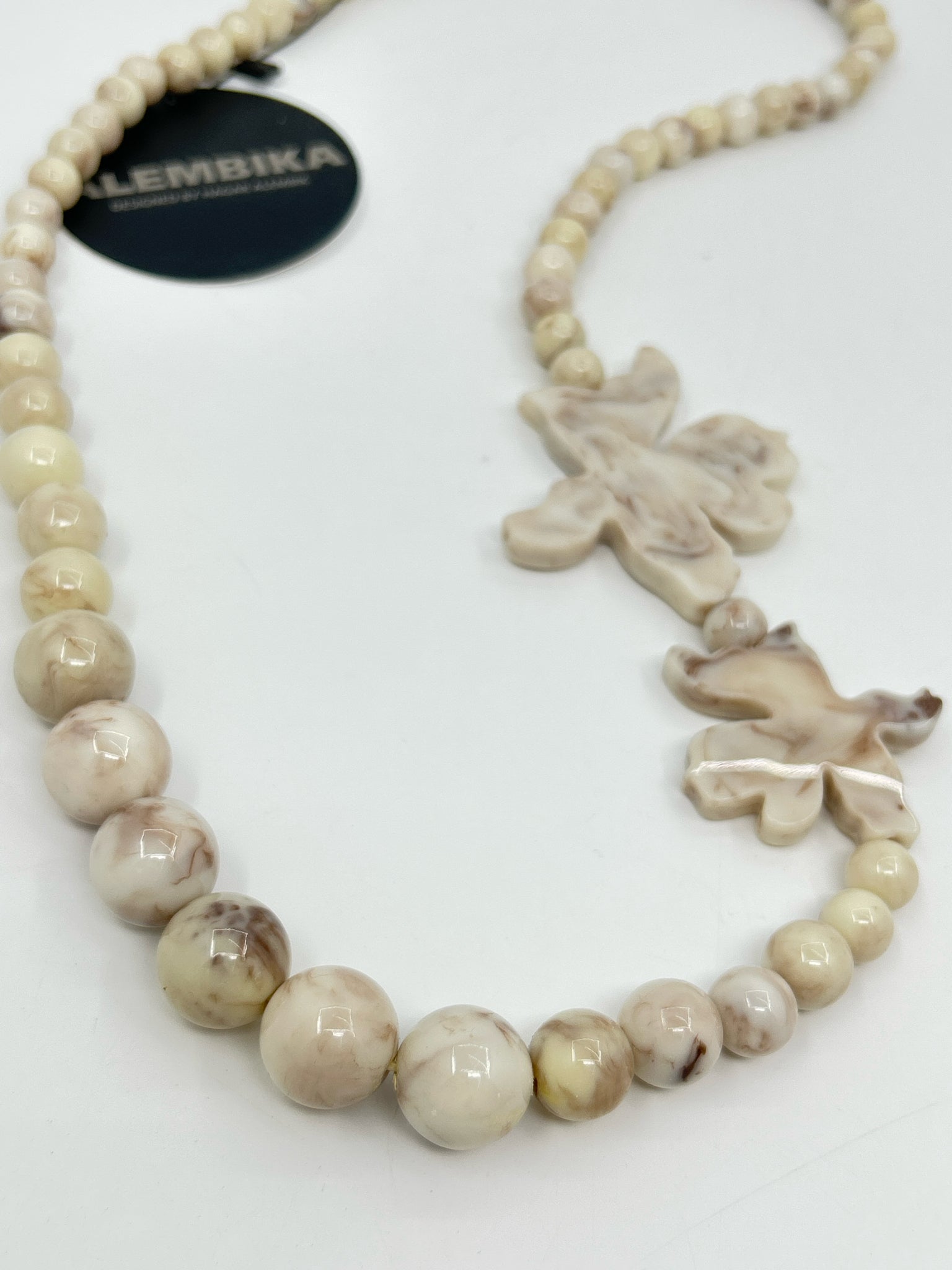 ALEMBIKA Oat Color Resin Beaded Necklace NWT