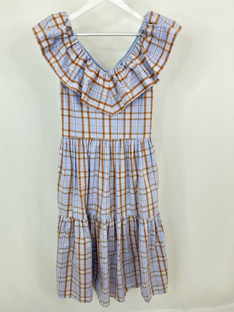 English Factory Size S Blue Plaid Women's Dress