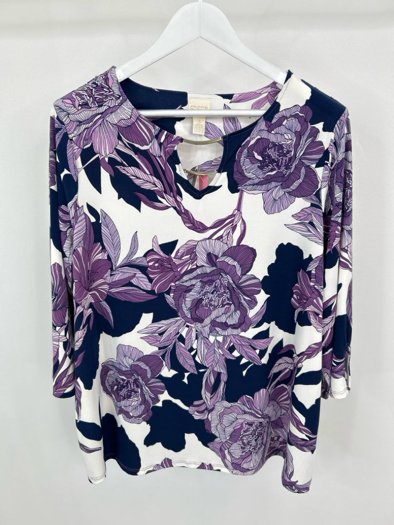 CHICO'S NWT Women Size XL PURPLE AND WHITE Top