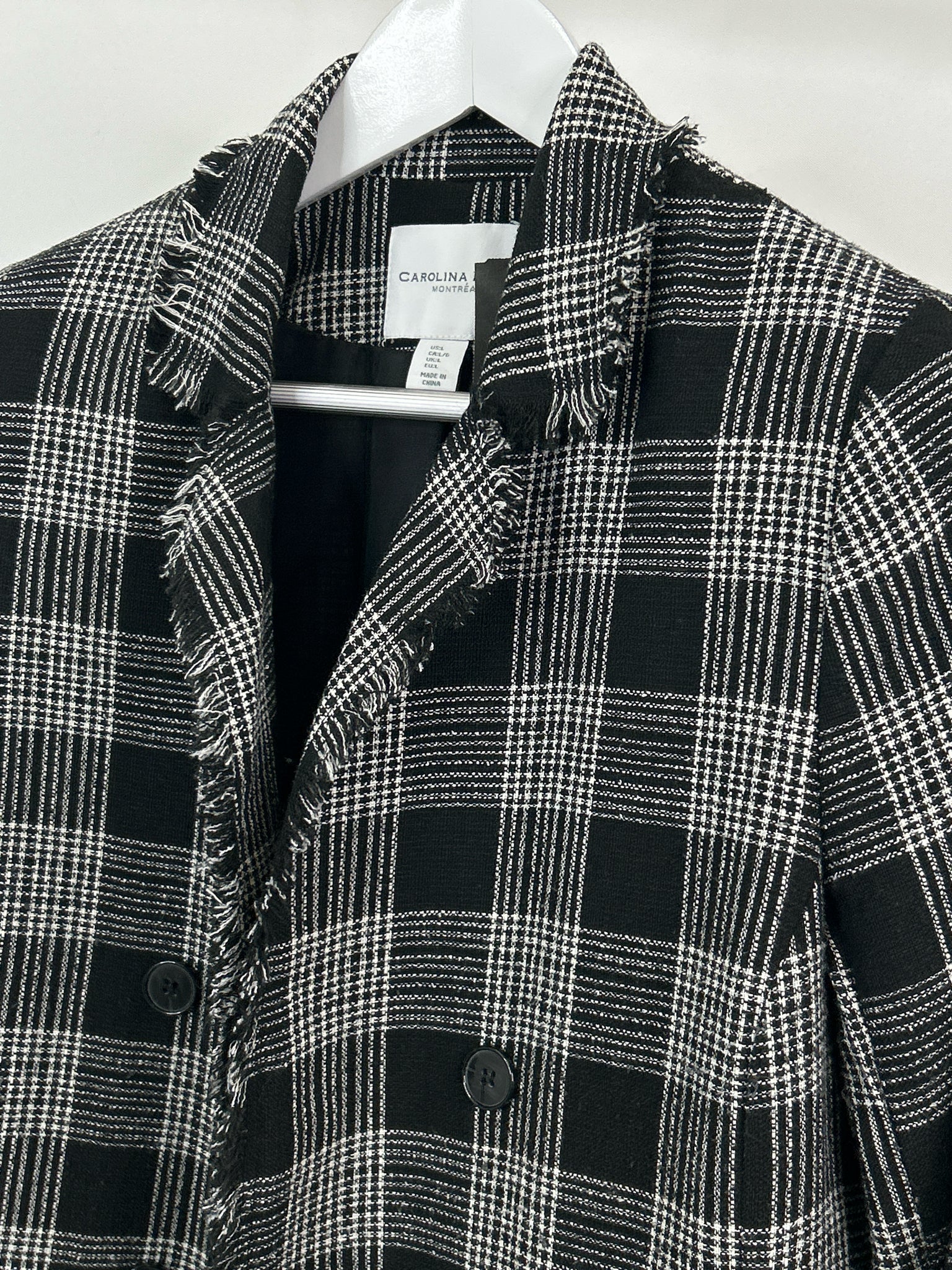 CAROLINA BELLE Size L Black Plaid Women Coat