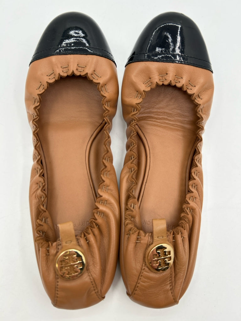 TORY BURCH Size 10M Brown and Black Flats