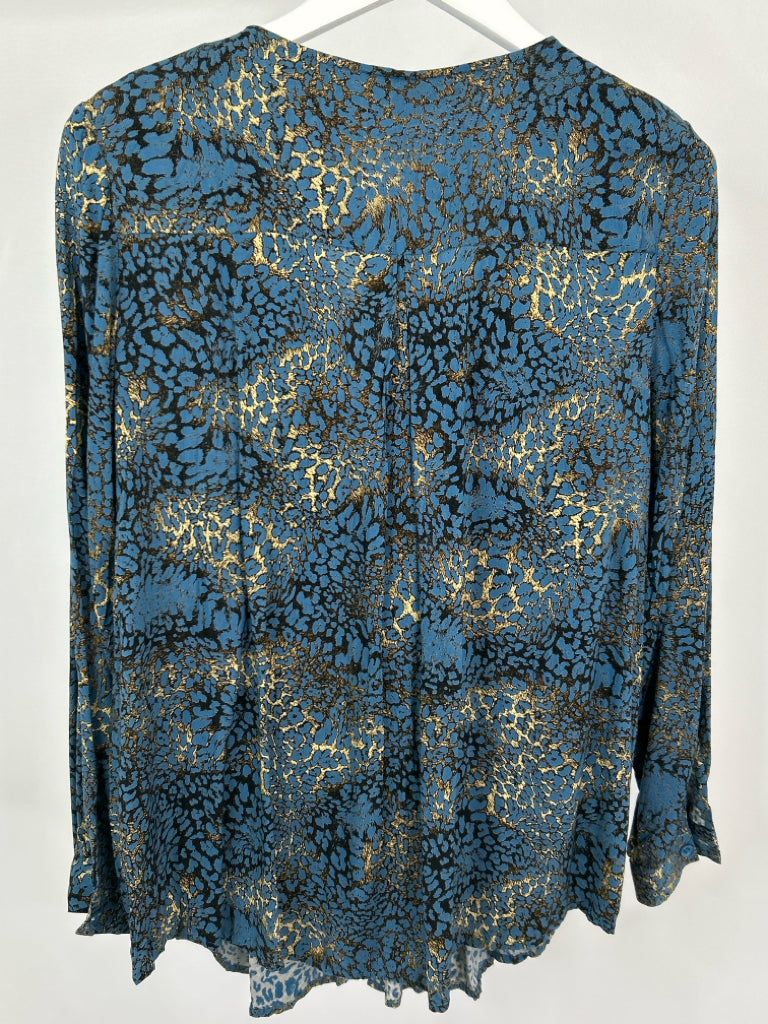 ETHYL Women Size M Blue Print Blouse