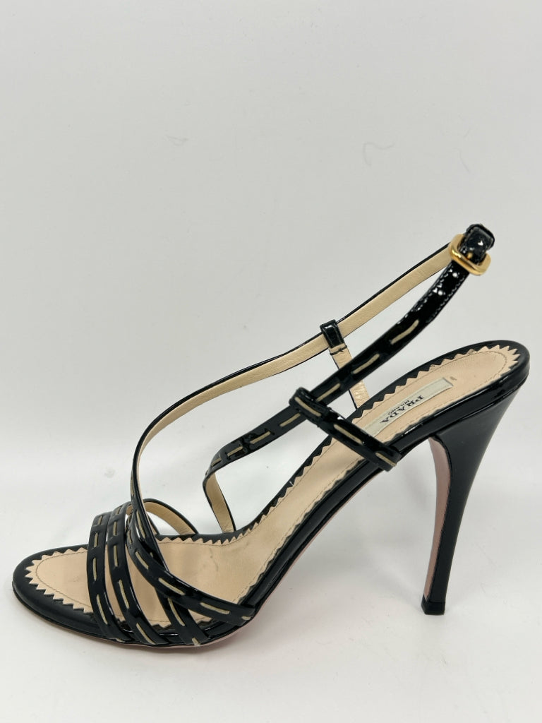PRADA Size 39 Black Patent Women Sandal