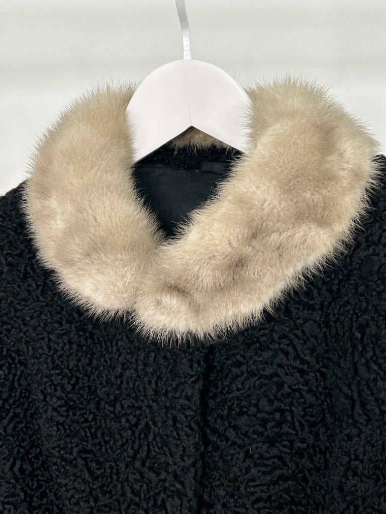 NO BRAND Women Size SP/MP Black Persian Lamb Coat W/ Mink Collar