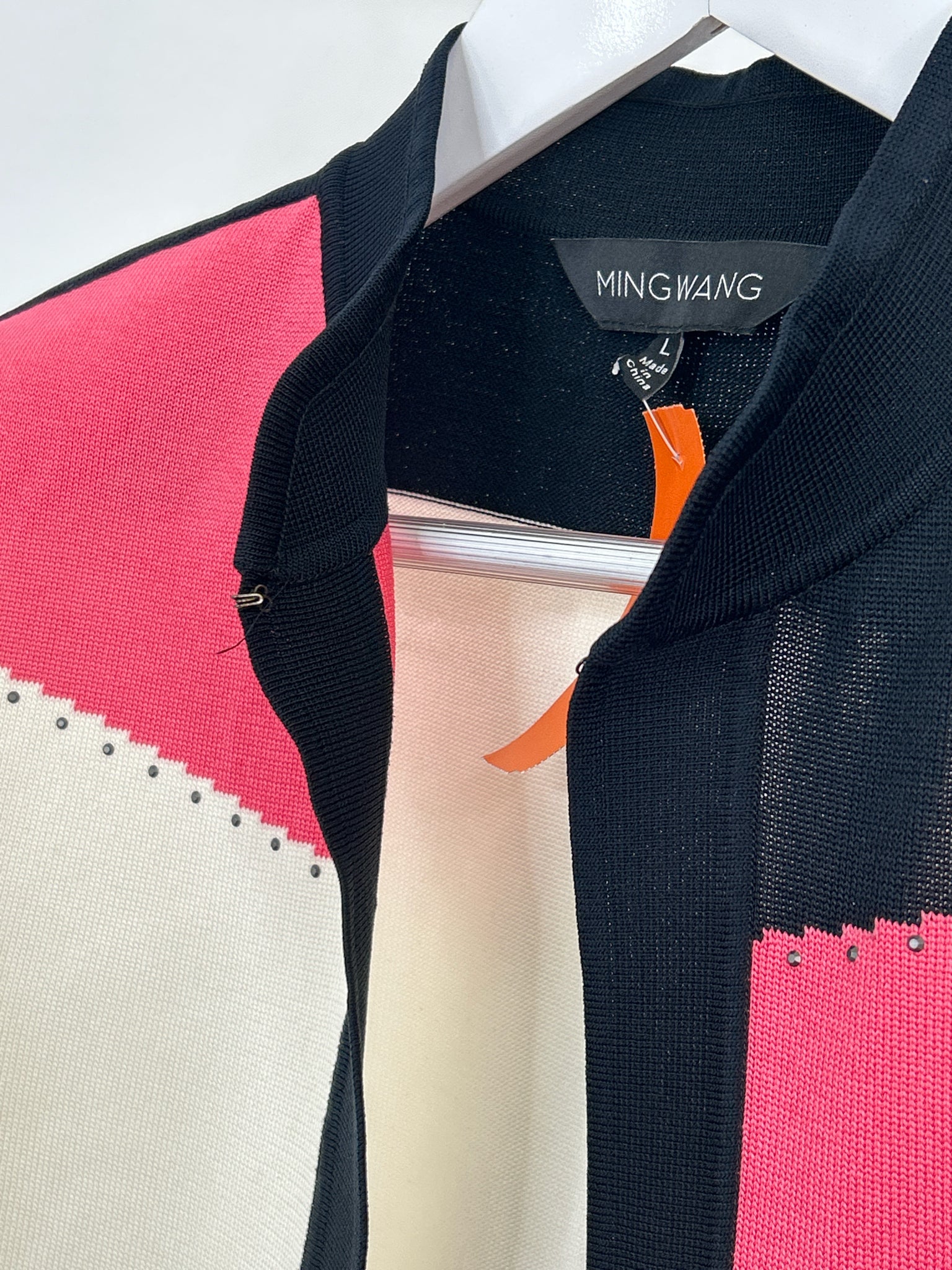 MING WANG Size L White Print Women Cardigan