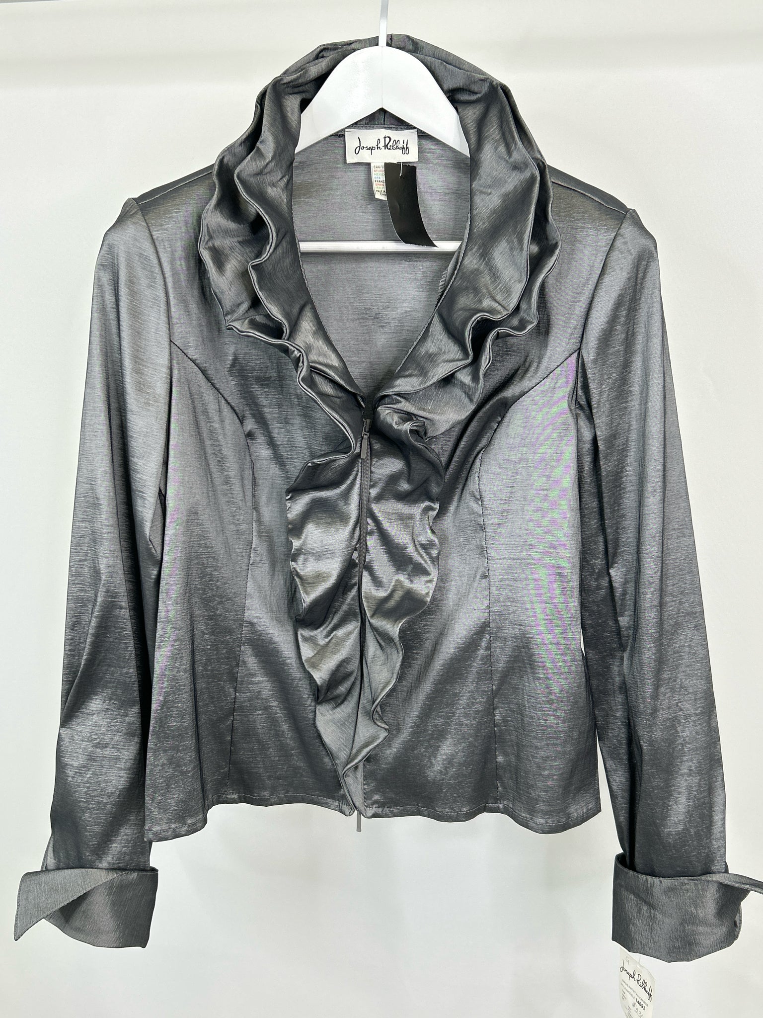 JOSEPH RIBKOFF Size 10 Silver Metallic Women Blouse