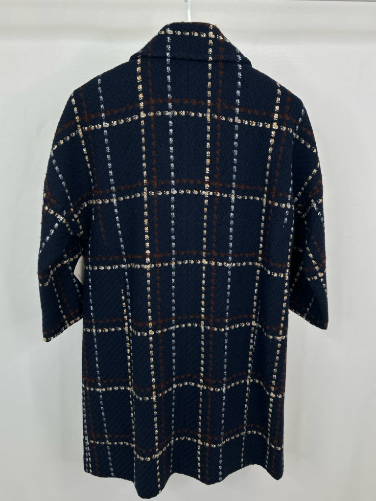 HALOGEN Women Size S/M Navy plaid Coat