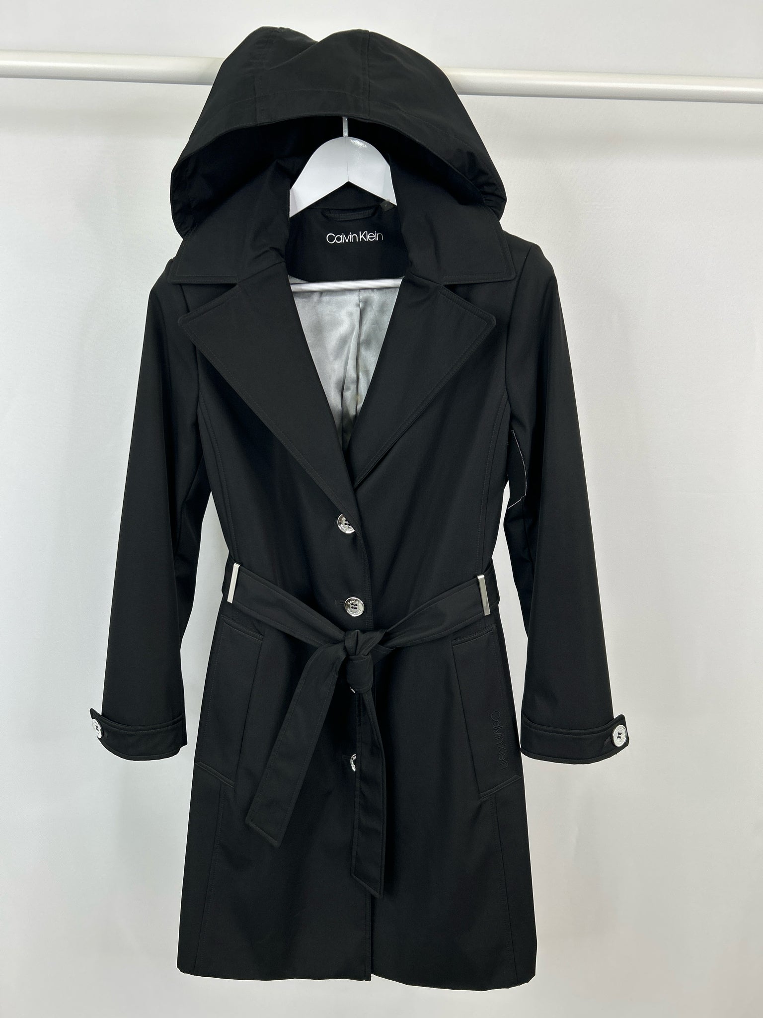 CALVIN KLEIN Size M Black Women Trench Coat