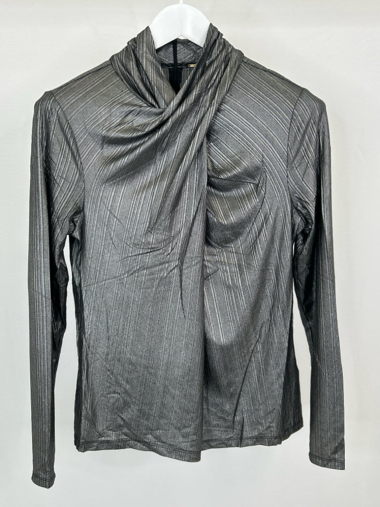 ELIE TAHARI Women Size M Metallic Grey Top