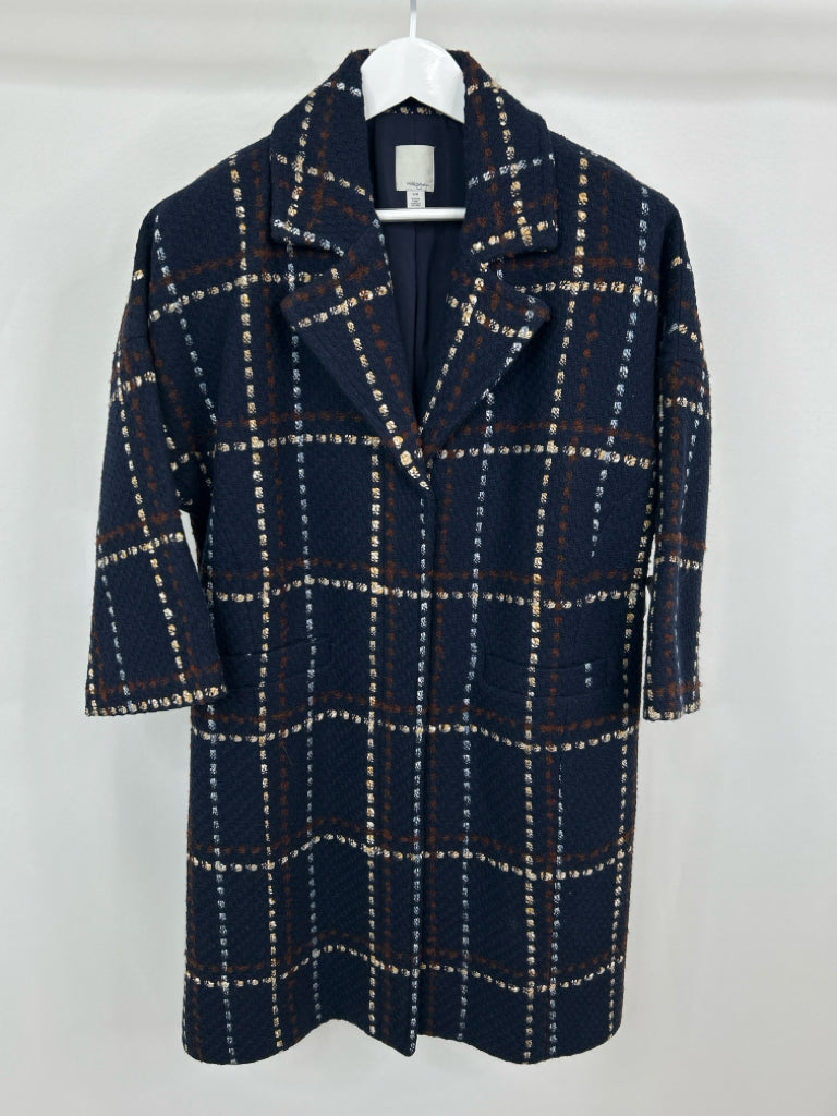 HALOGEN Women Size S/M Navy plaid Coat