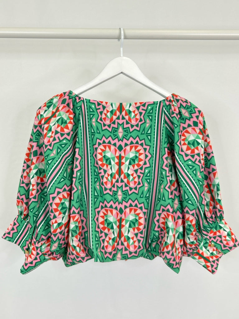 Emily McCarthy Size L Green Print Women's Top