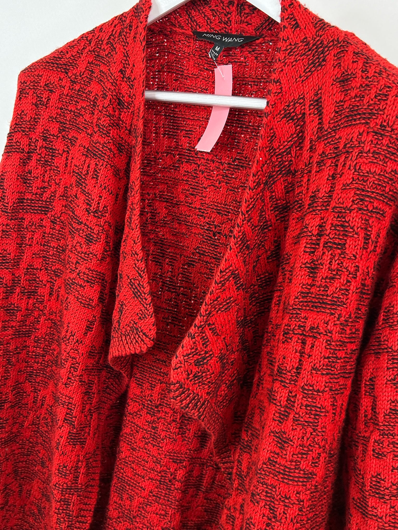 MING WANG Size M Red & Black Women Cardigan