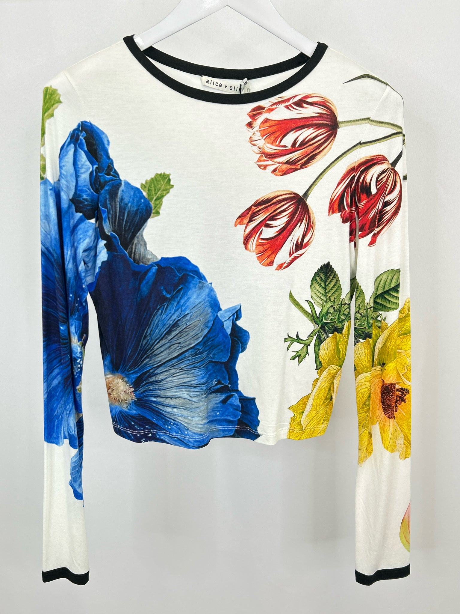 ALICE + OLIVIA Size L White Floral Women Top