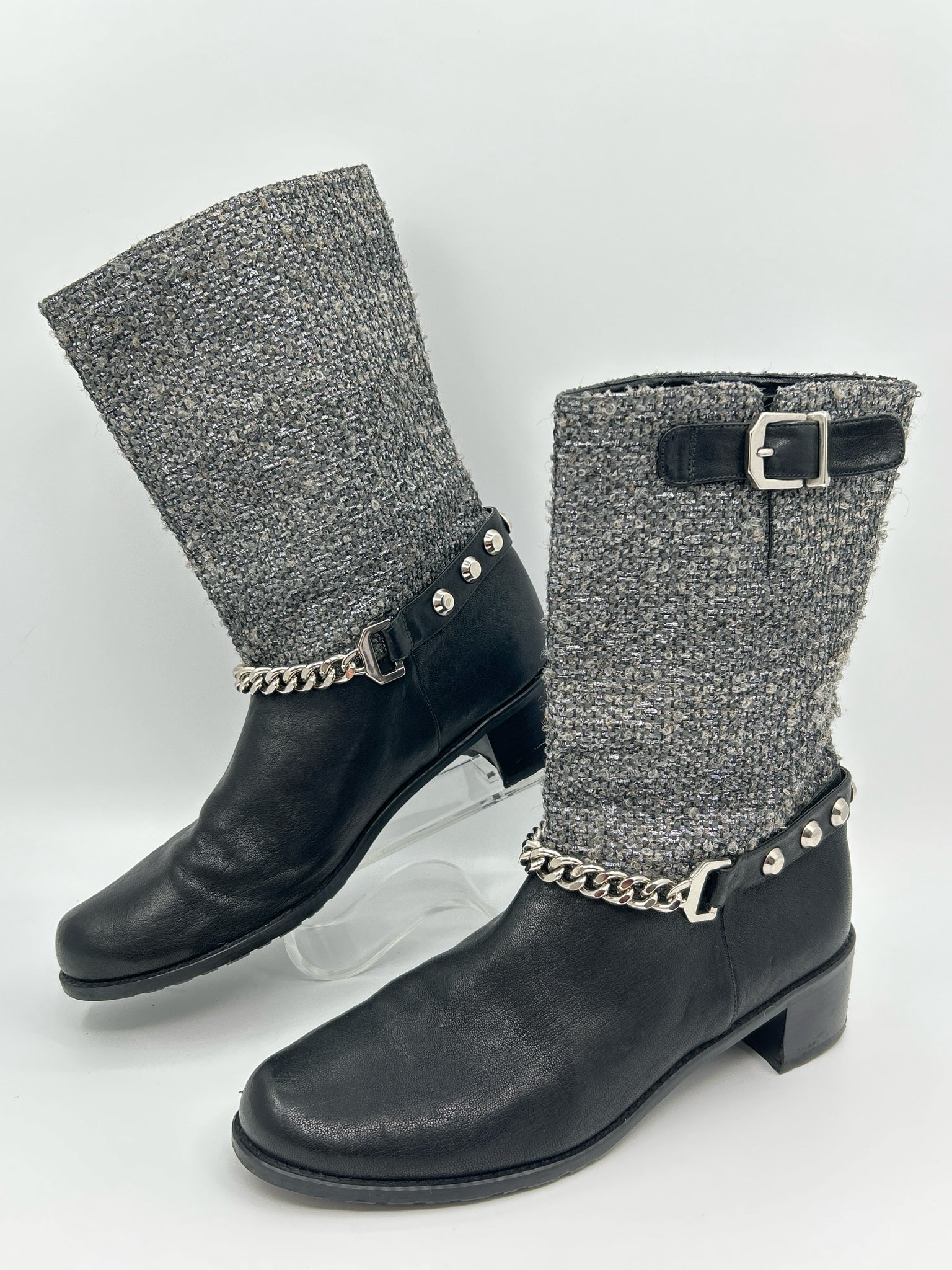 STUART WEITZMAN Size 9.5M Black & Silver Women Boots
