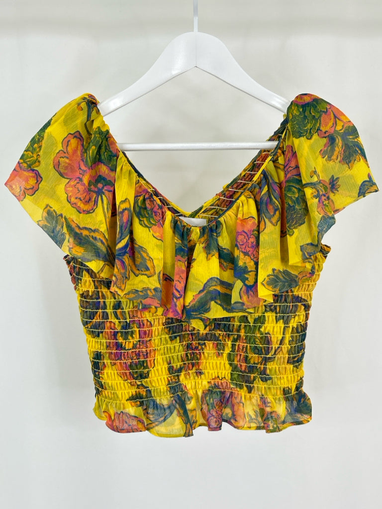 MISA Women Size S YELLOW FLORAL Top